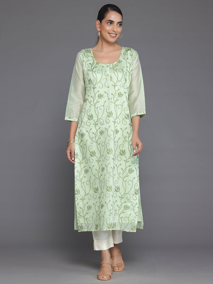 Green Embroidered Silk Straight Kurta