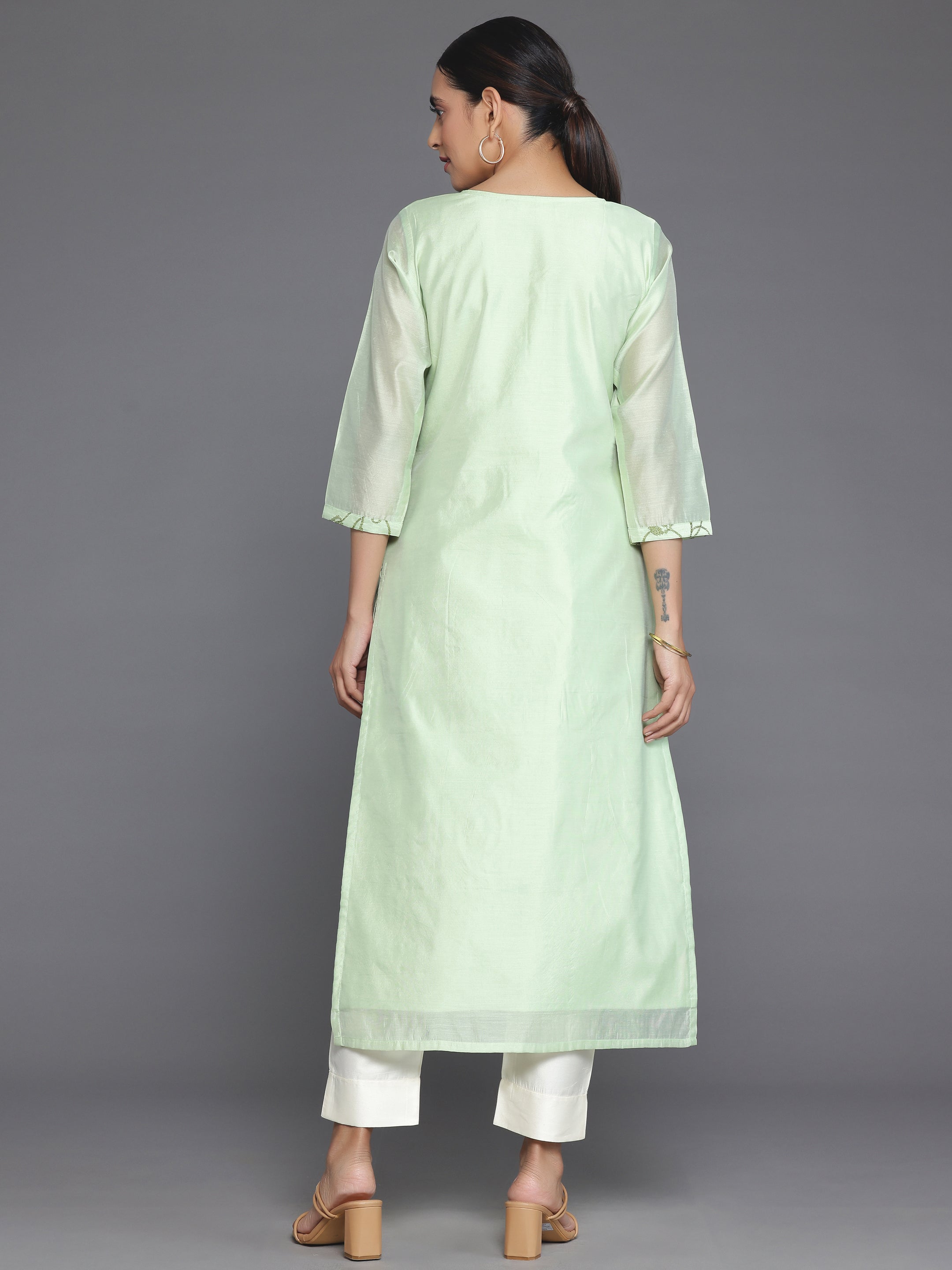 Green Embroidered Silk Straight Kurta