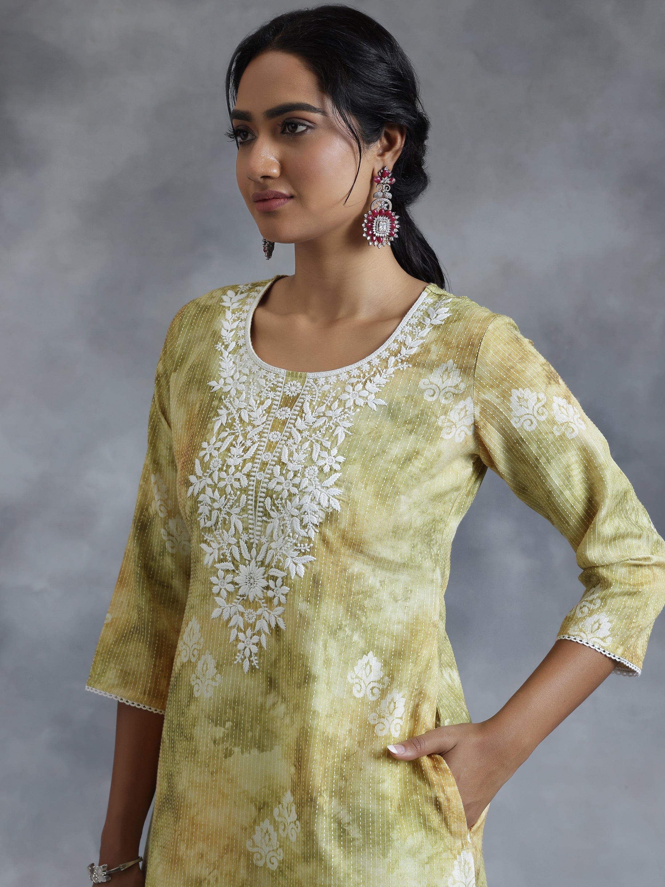 Green Printed Cotton Straight Kurta