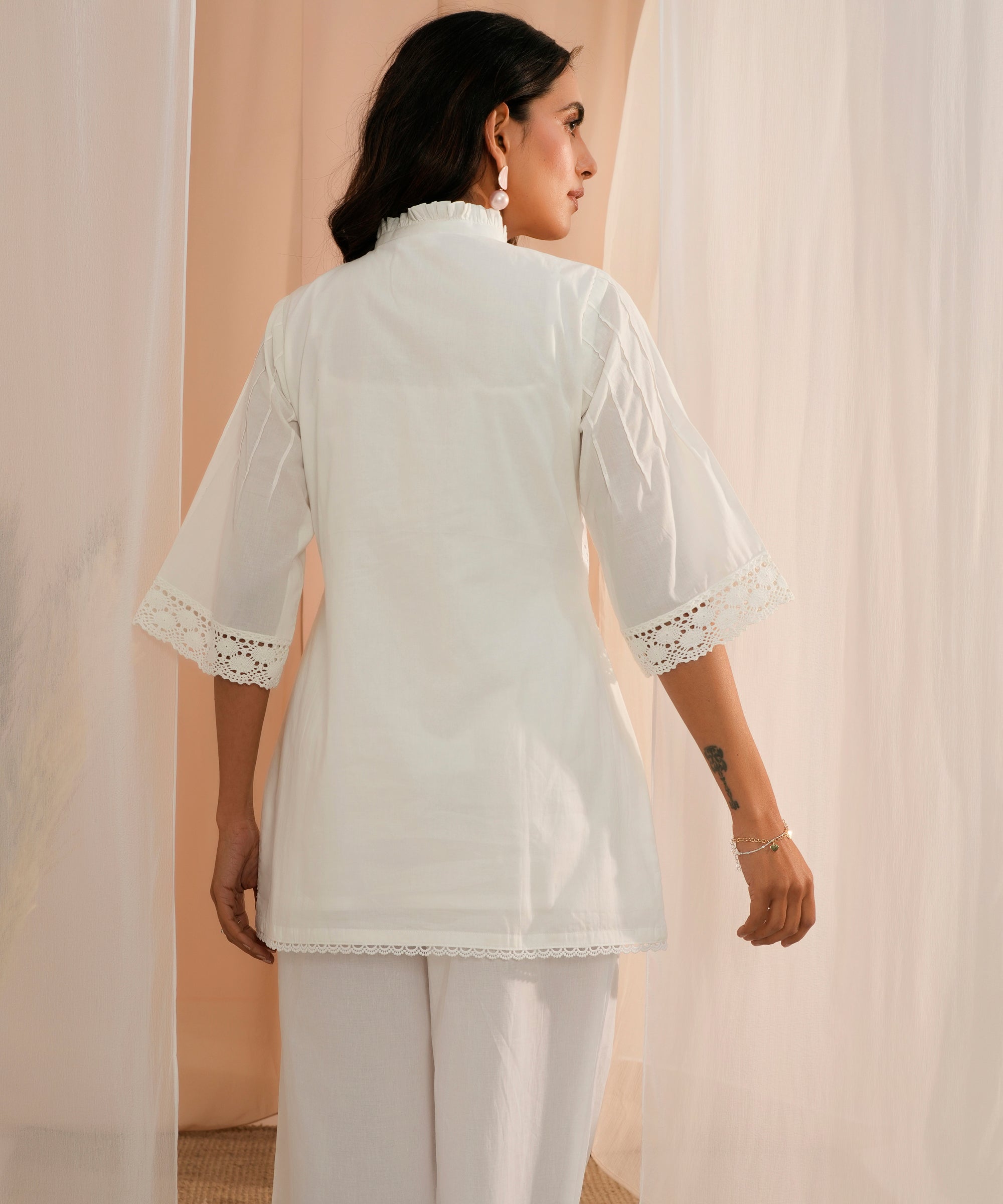 White Embroidered Cotton Straight Kurti