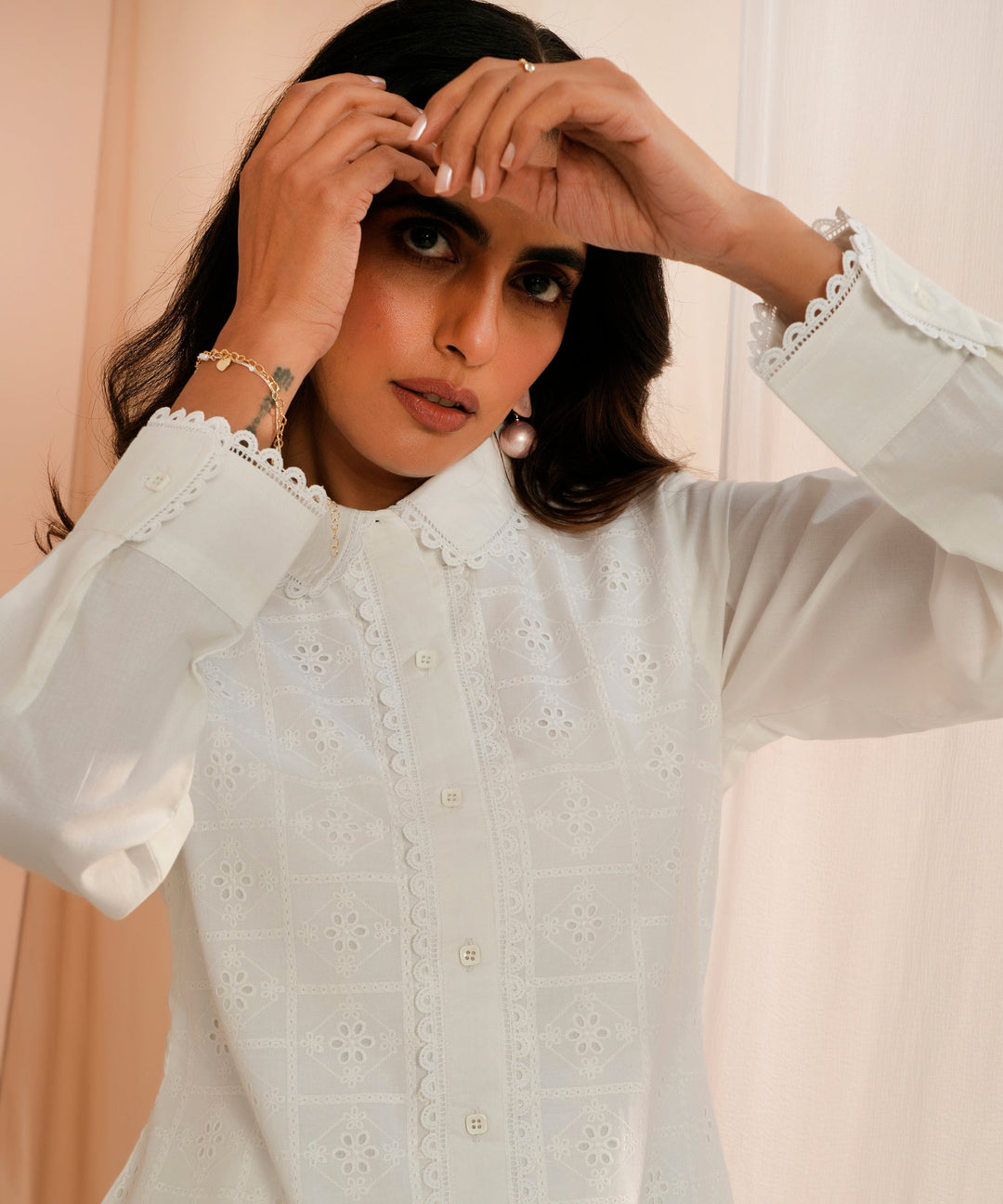 White Embroidered Cotton Straight Kurti