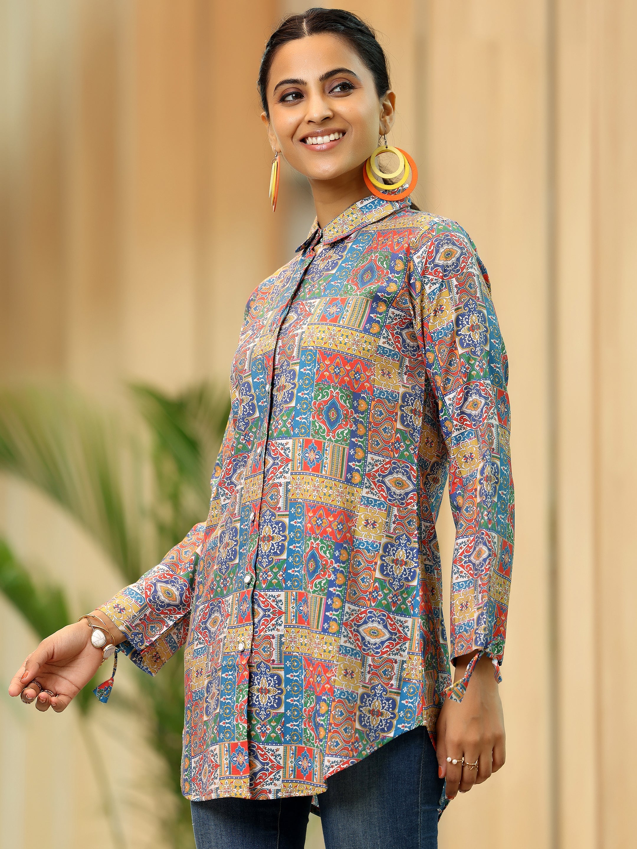 Multi Printed Silk Blend Straight Kurti