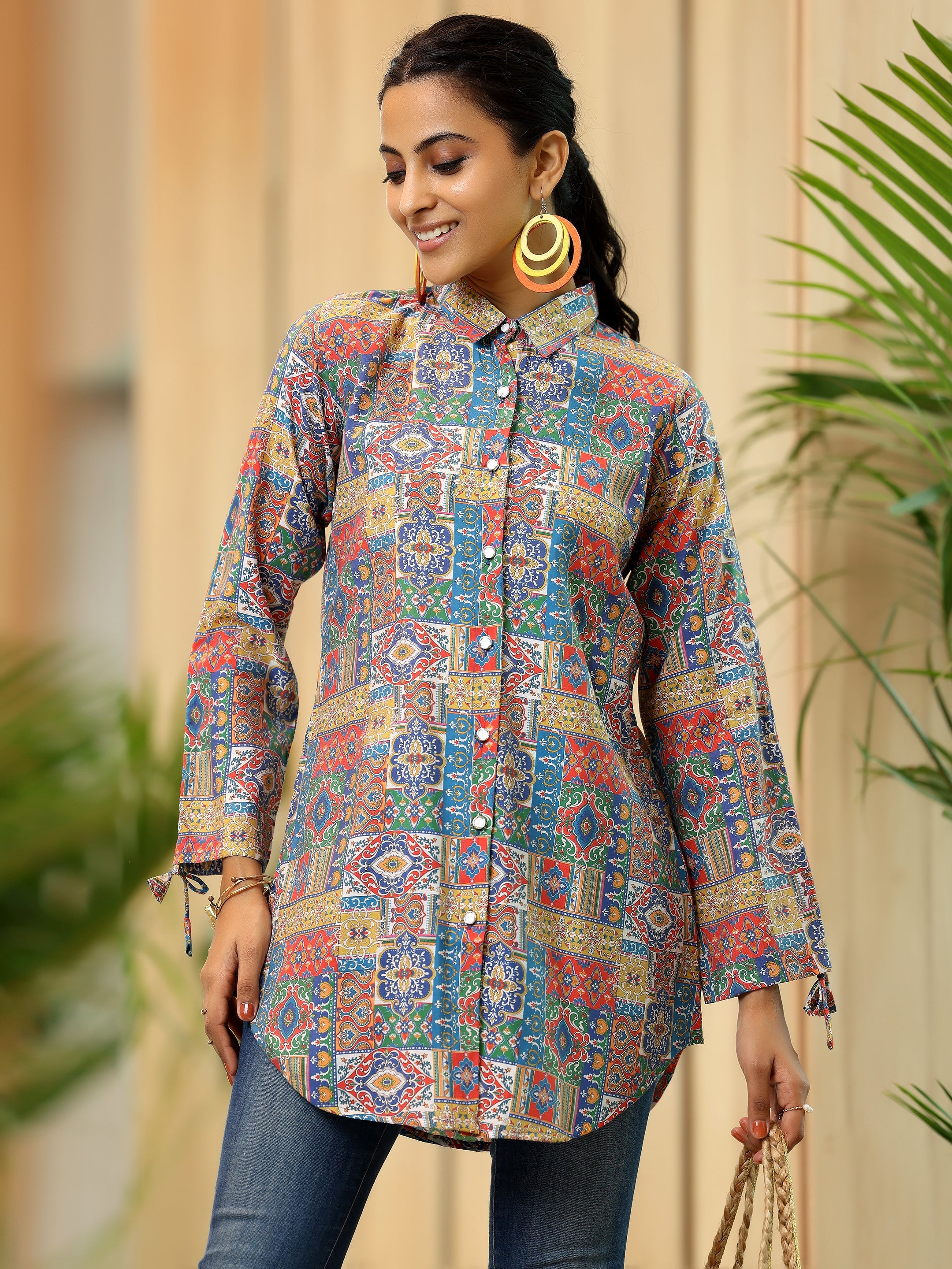 Multi Printed Silk Blend Straight Kurti