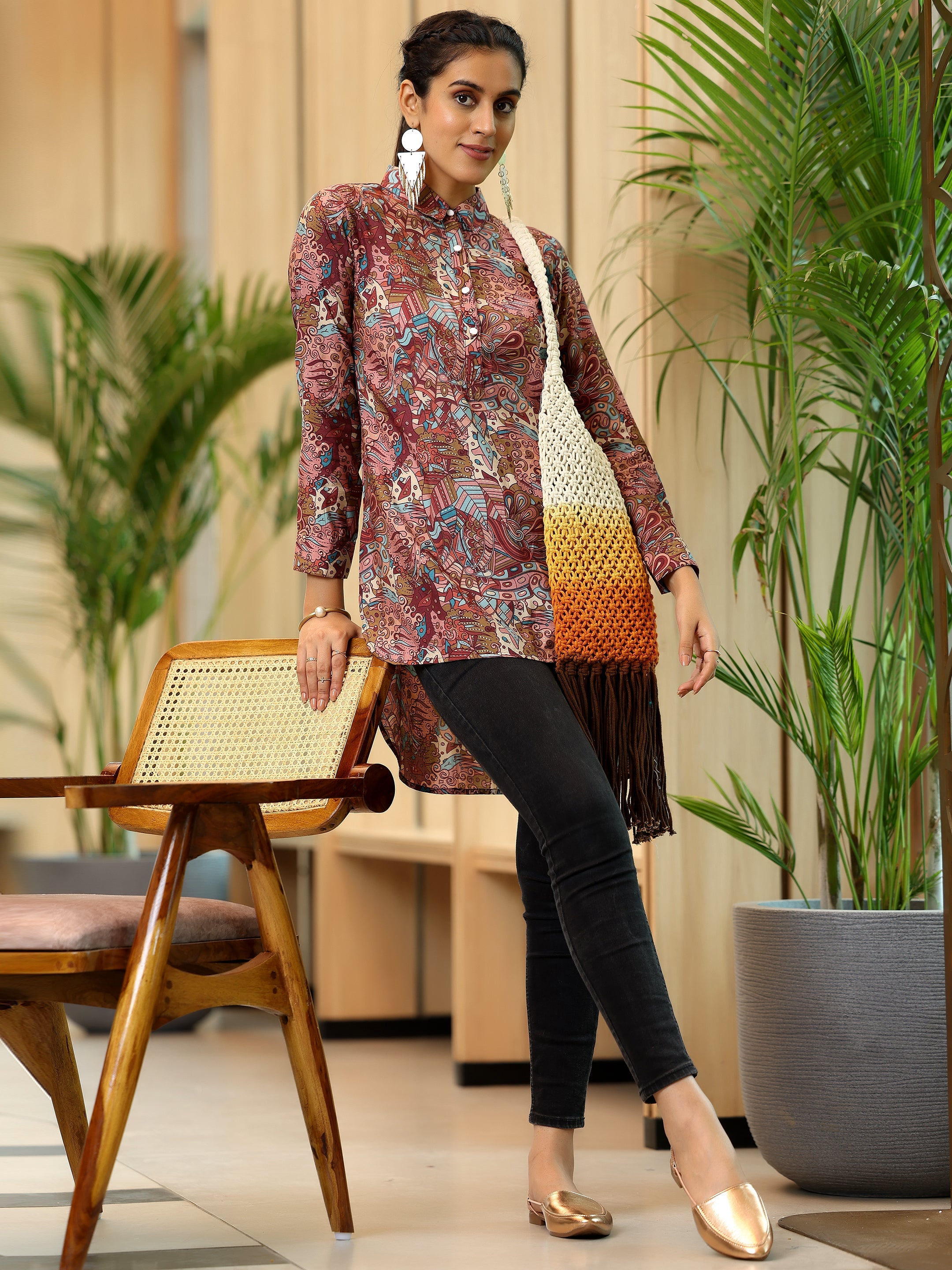 Mauve Printed Silk Blend Straight Kurti