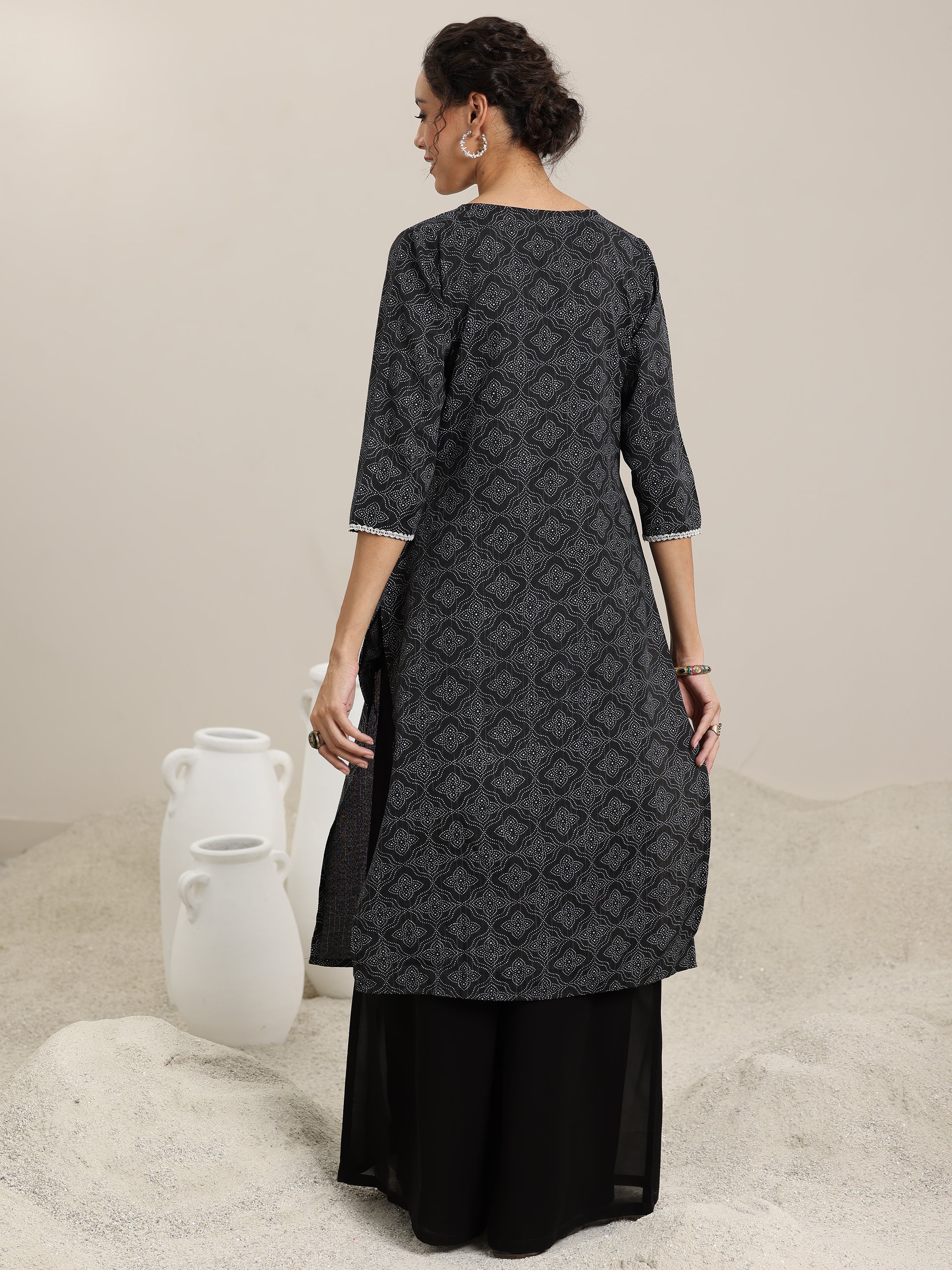 Black Printed Cotton Straight Kurta