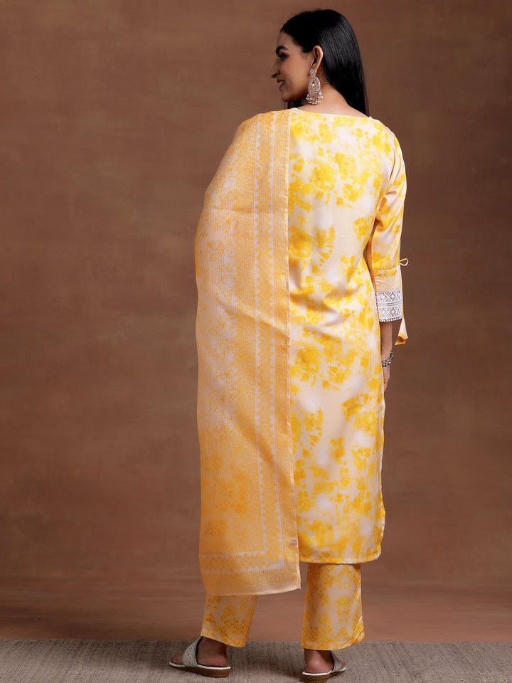 Yellow Embroidered Cotton Blend Straight Suit With Dupatta