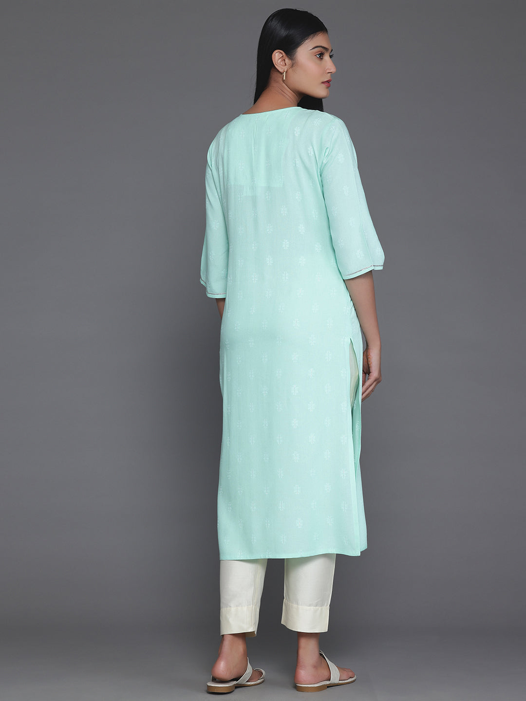 Light Blue Yoke Design Rayon Straight Kurta