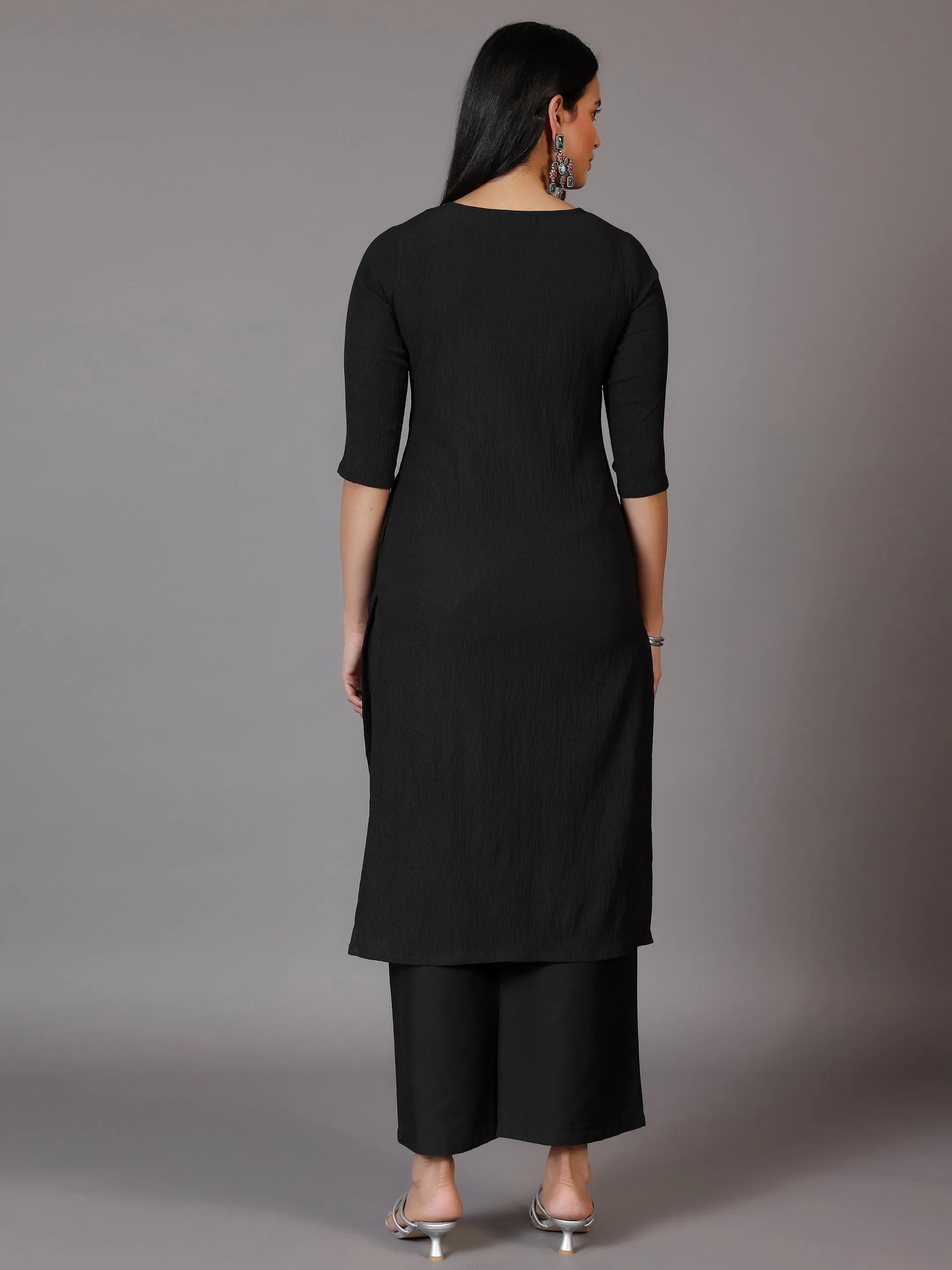 Black Yoke Design Polyester Straight Kurta