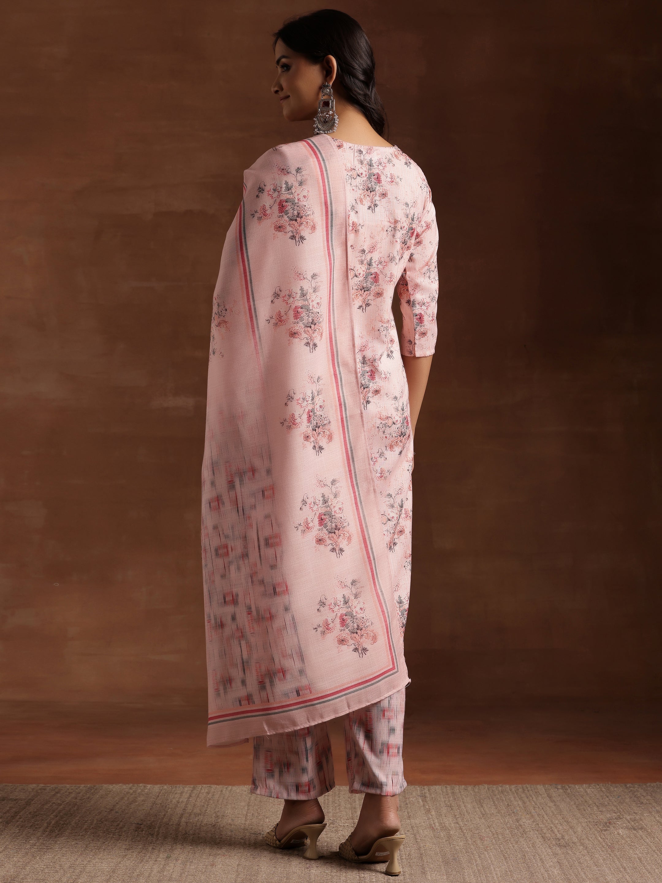 Peach Printed Cotton Straight Suit With Dupatta