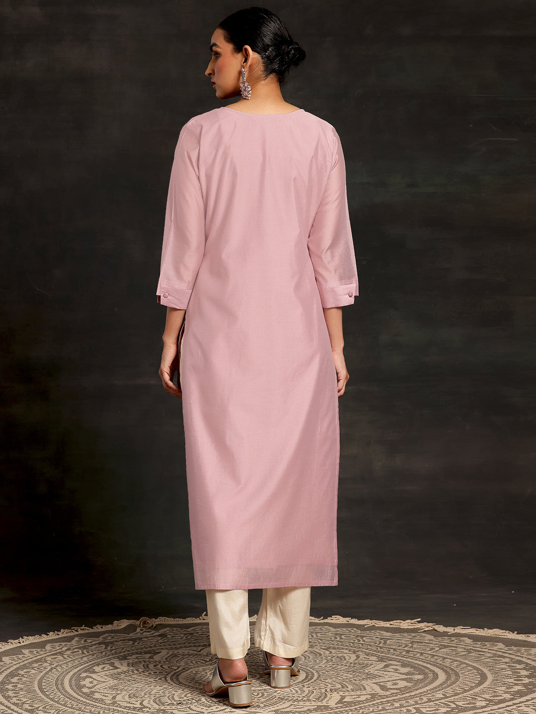 Mauve Embroidered Silk Straight Kurta