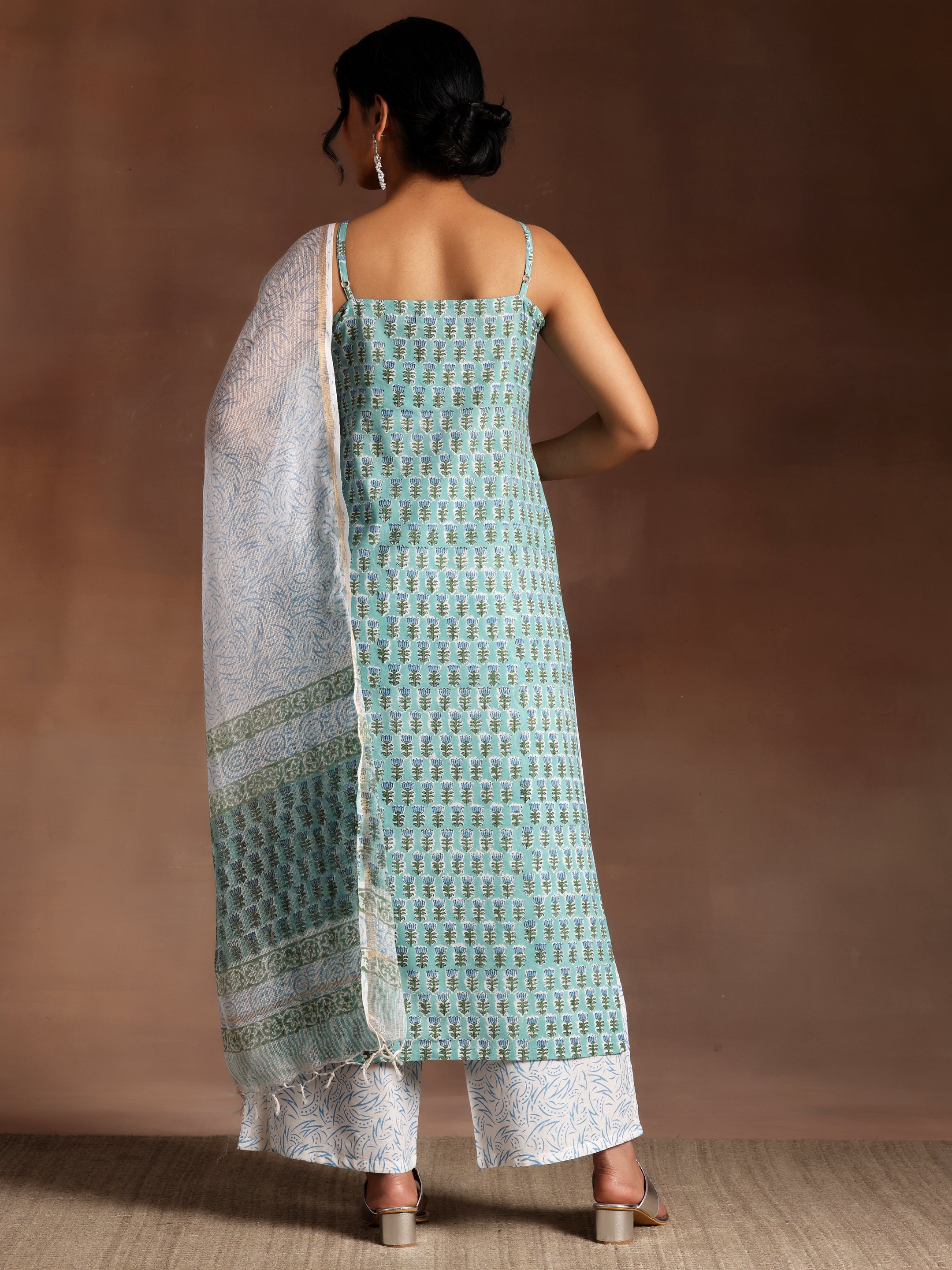 Green Printed Cotton Straight Suit With Dupatta