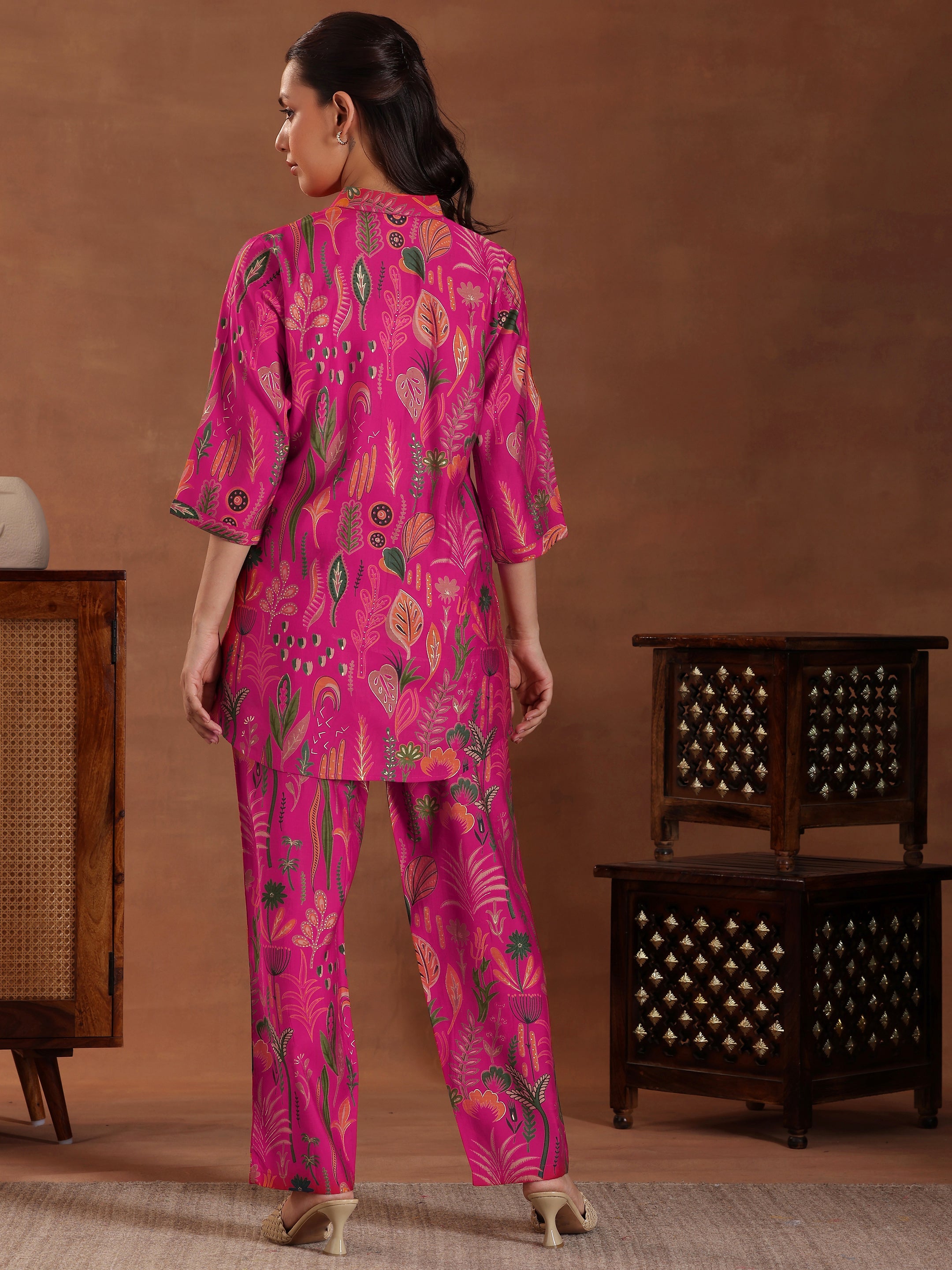 Pink Printed Silk Blend Co-Ords