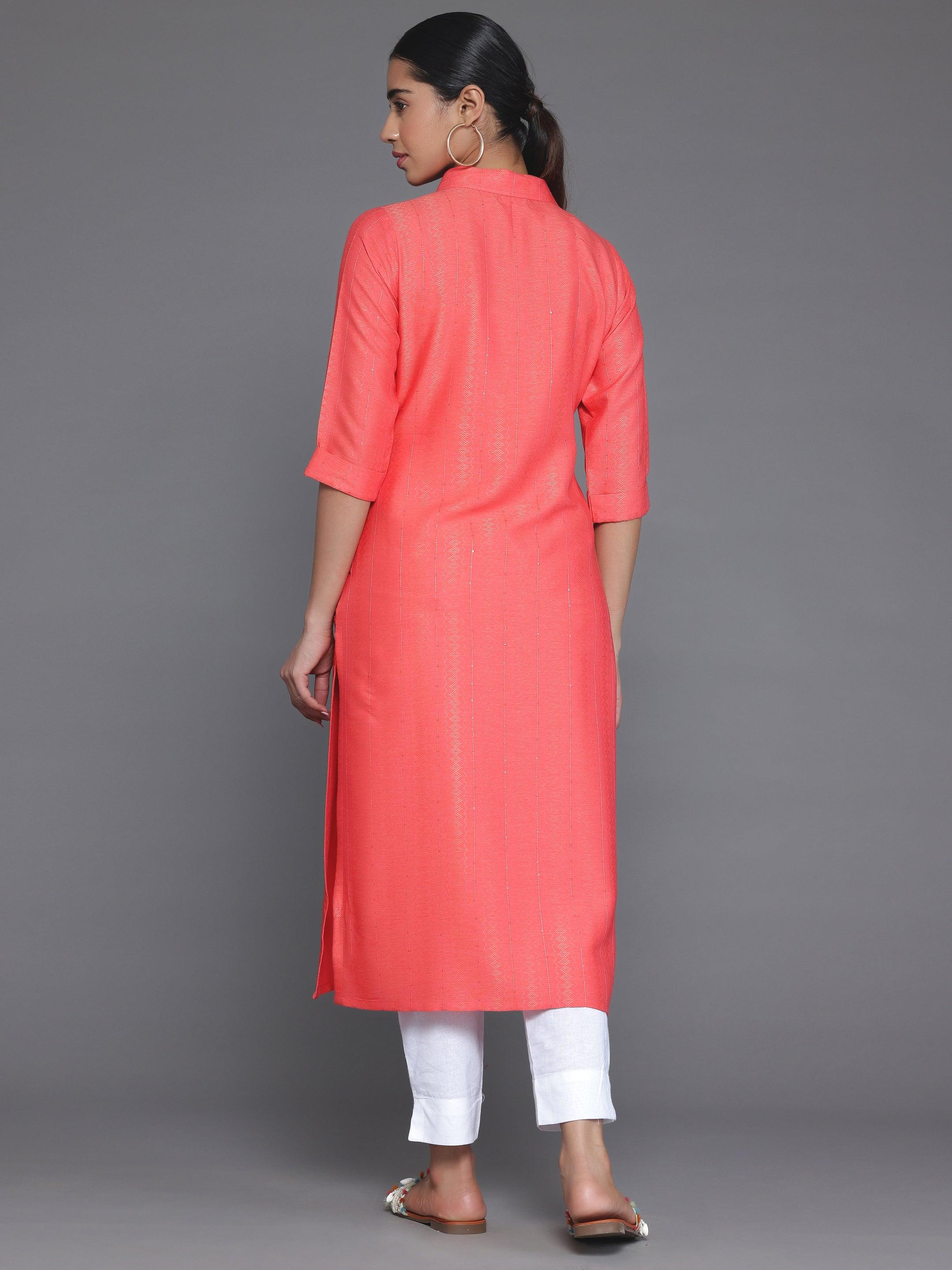 Coral Woven Design Cotton Straight Kurta