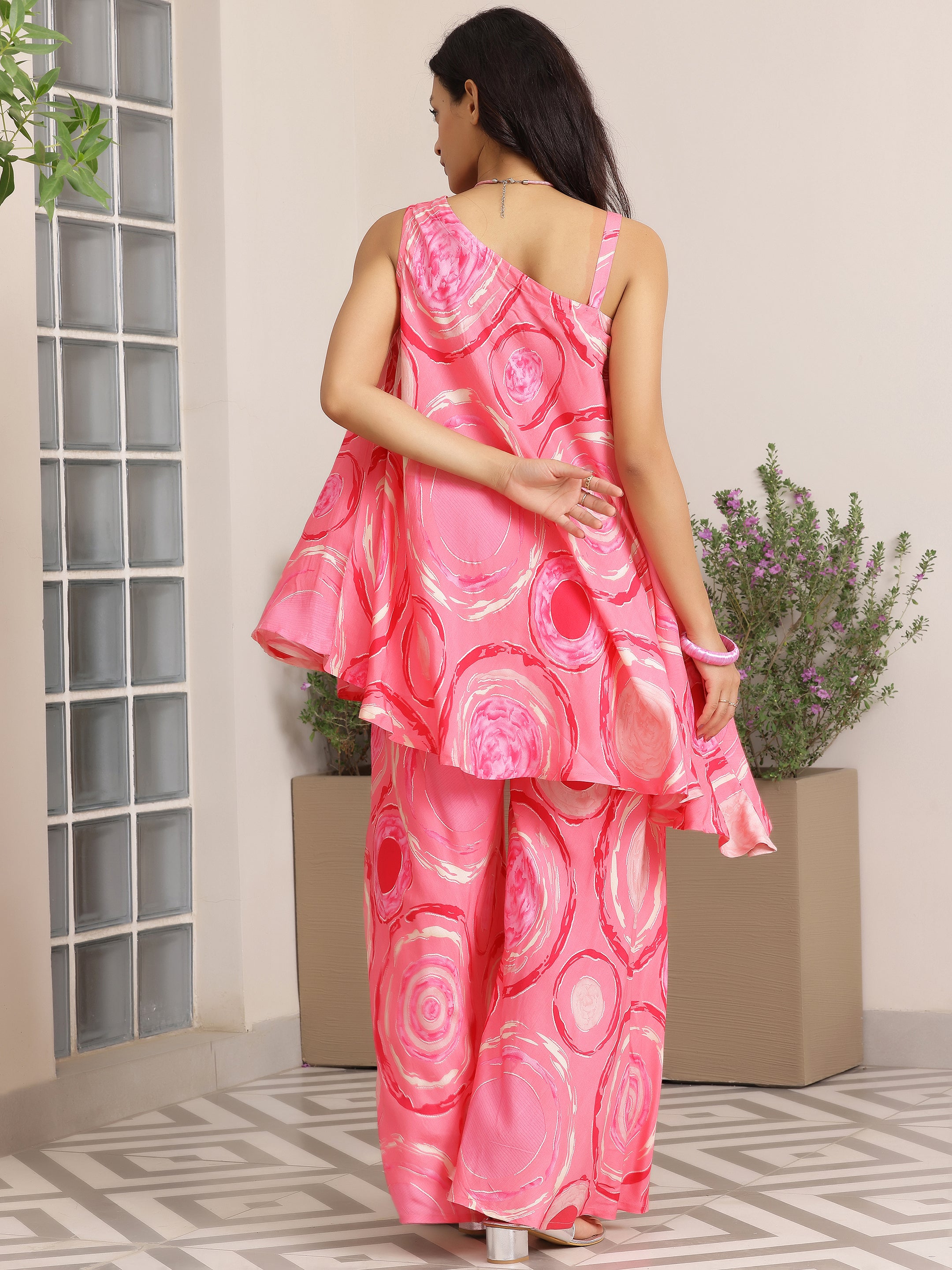 Pink Printed Silk Blend Co-Ords