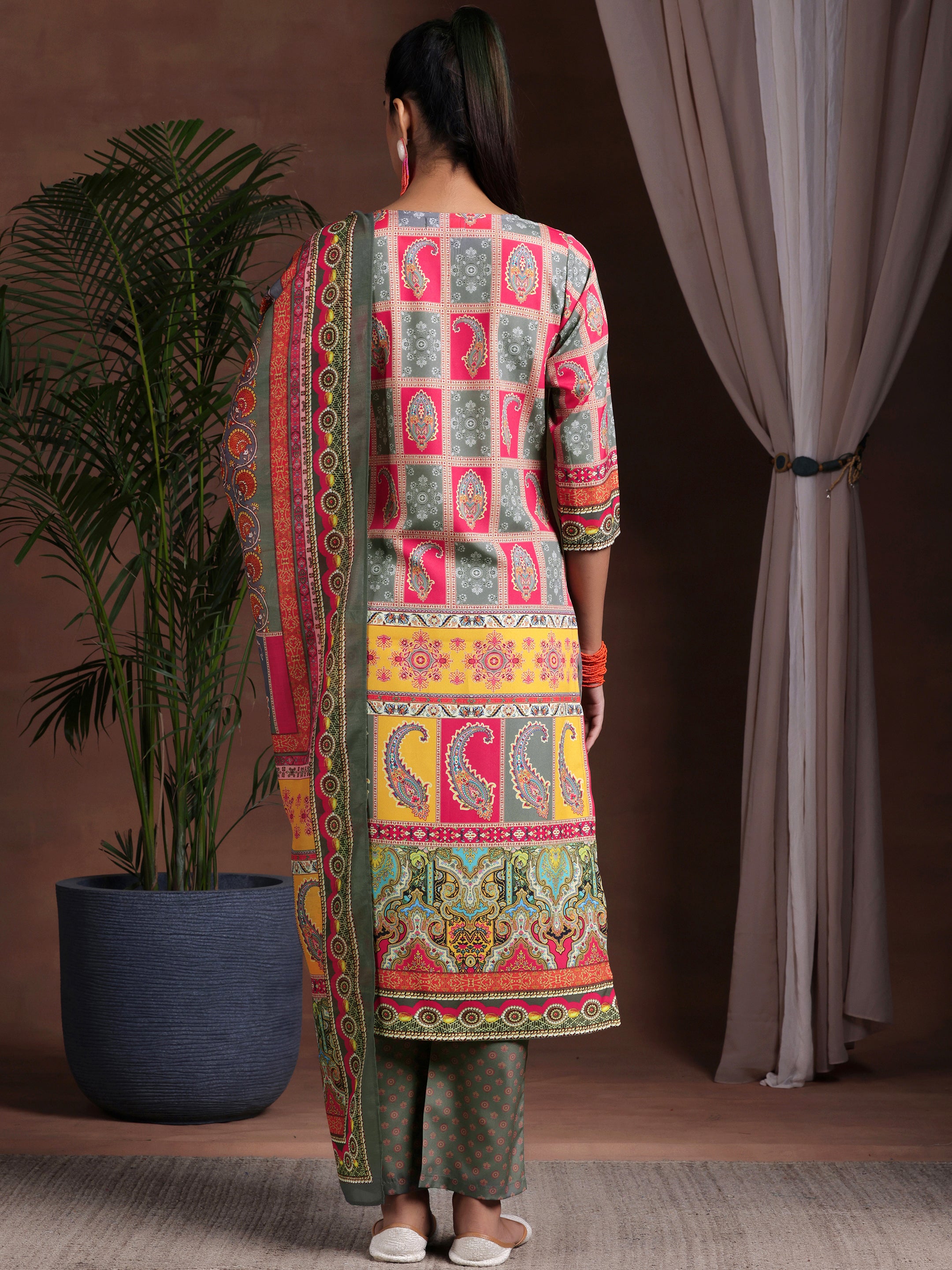 Multi Printed Poly Crepe Straight Suit With Dupatta