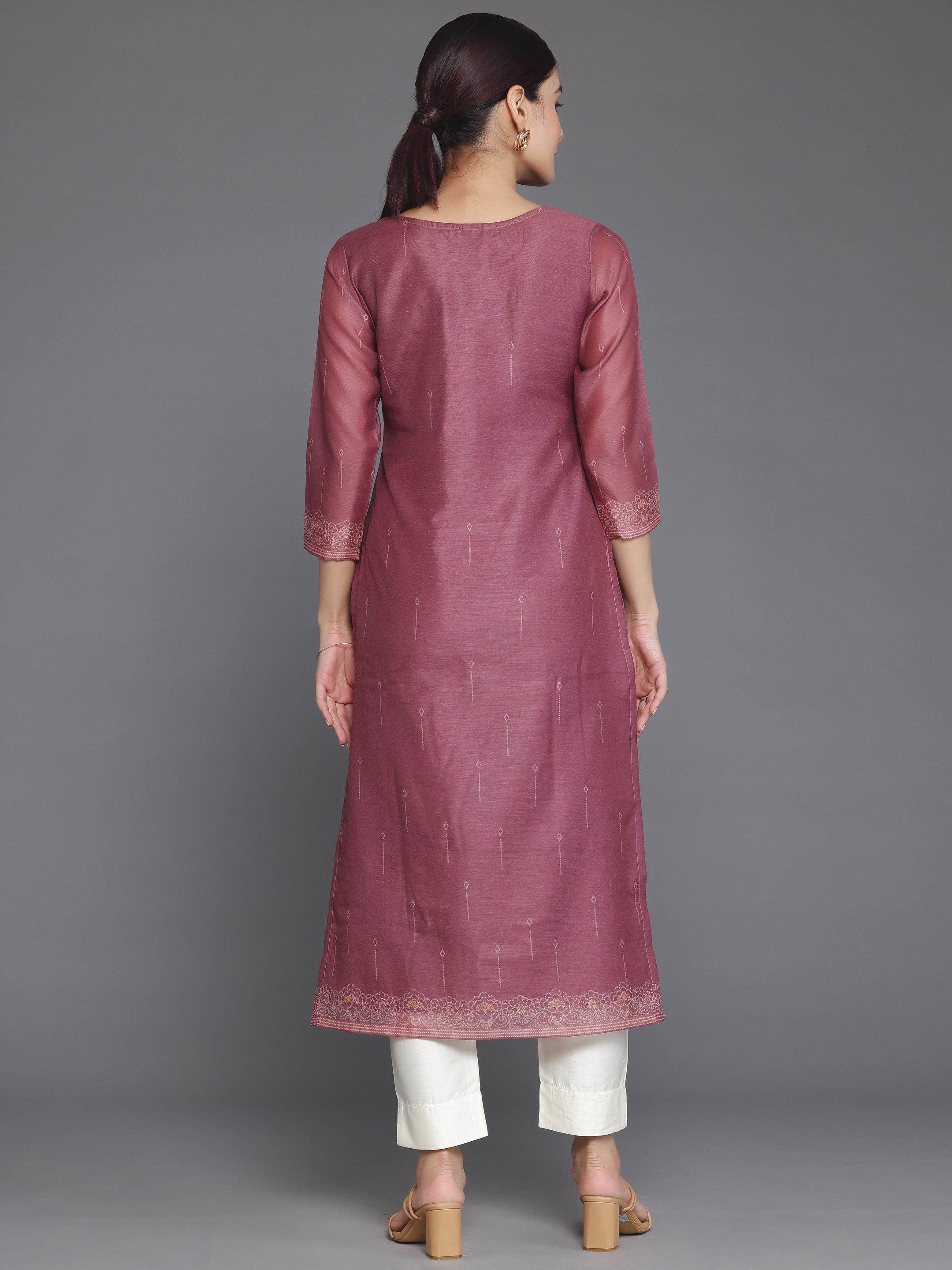 Mauve Embellished Chanderi Silk Straight Kurta