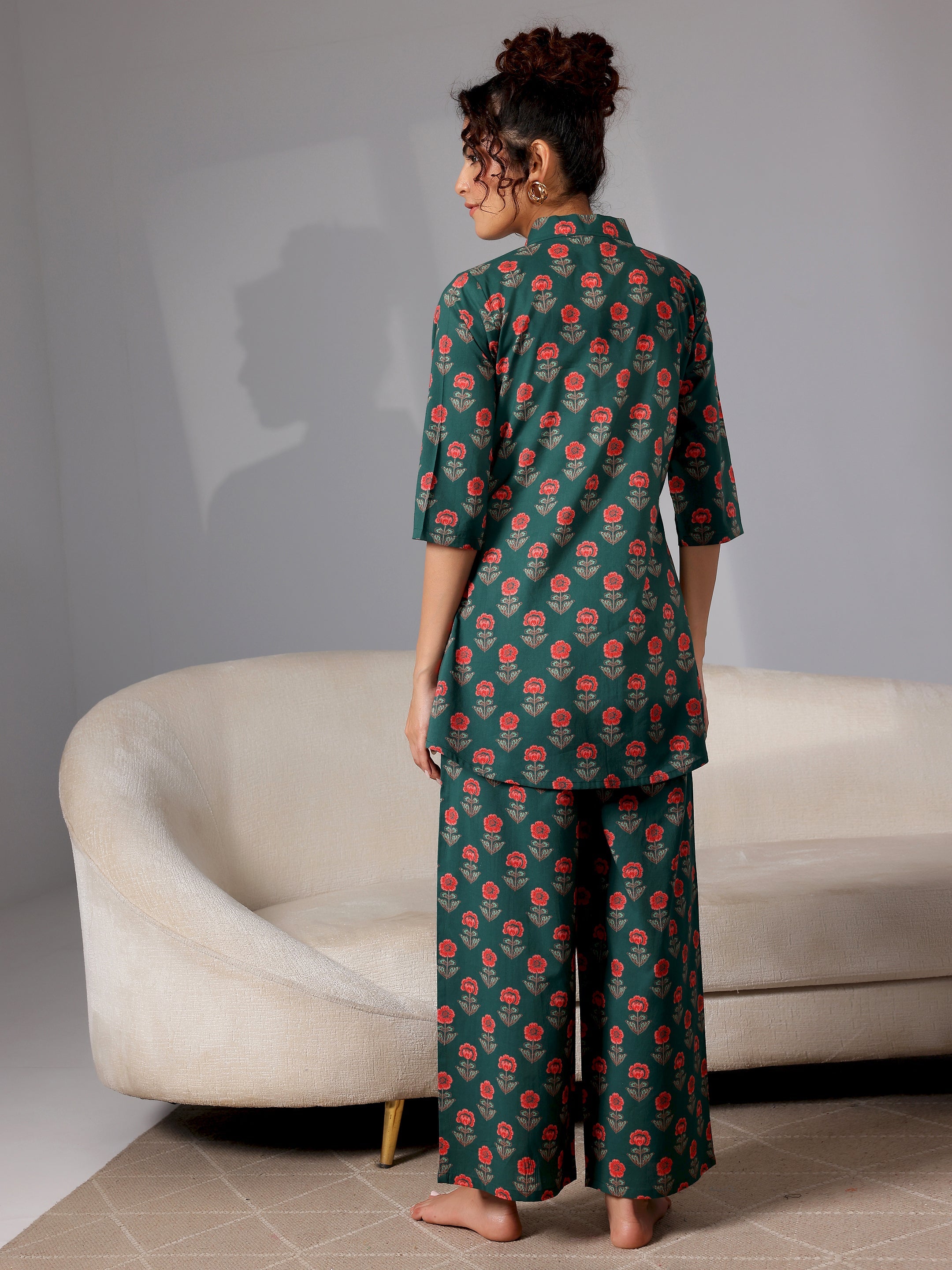 Green Printed Cotton Night Suits