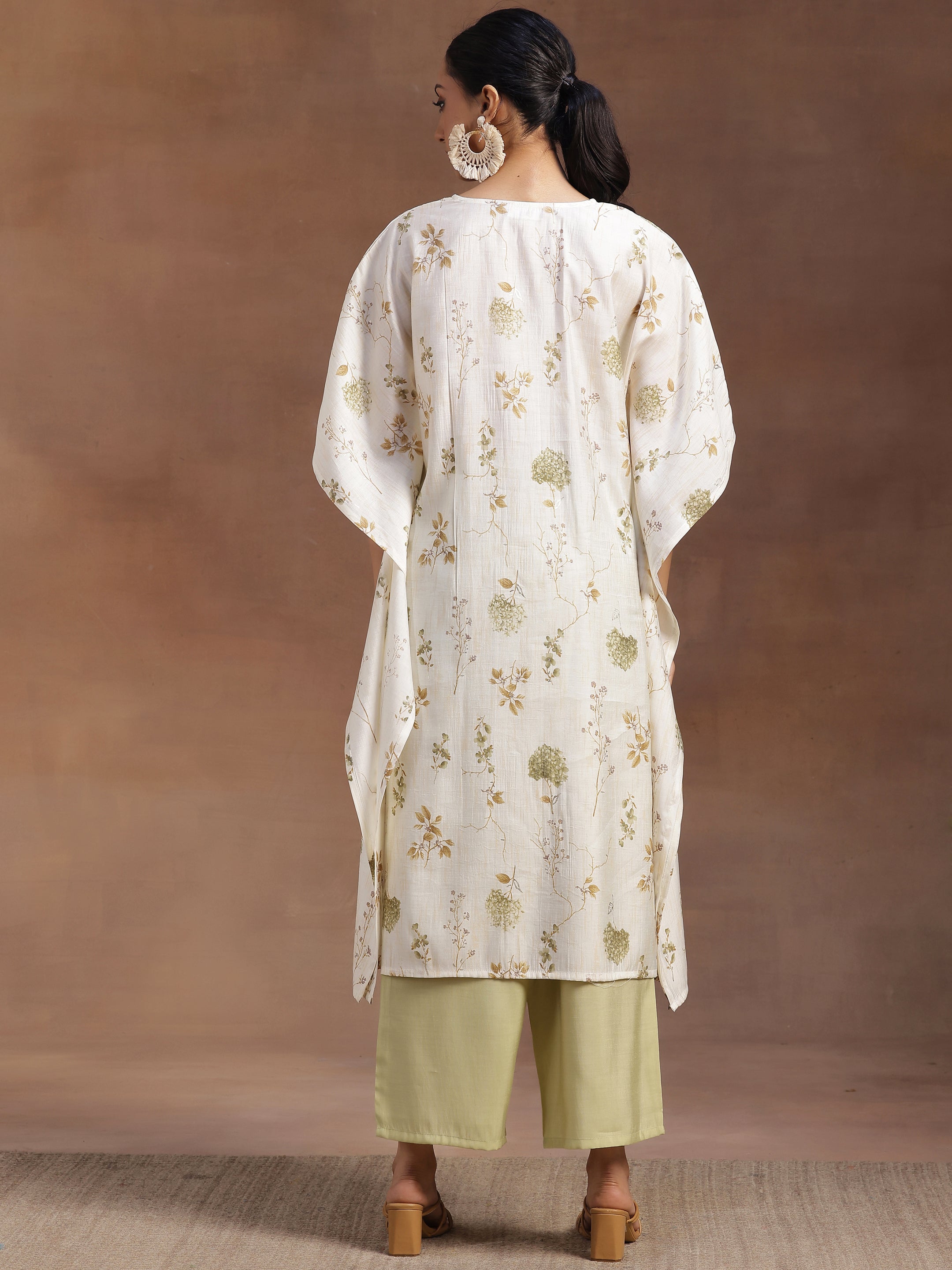 Cream Printed Silk Blend Co-Ords