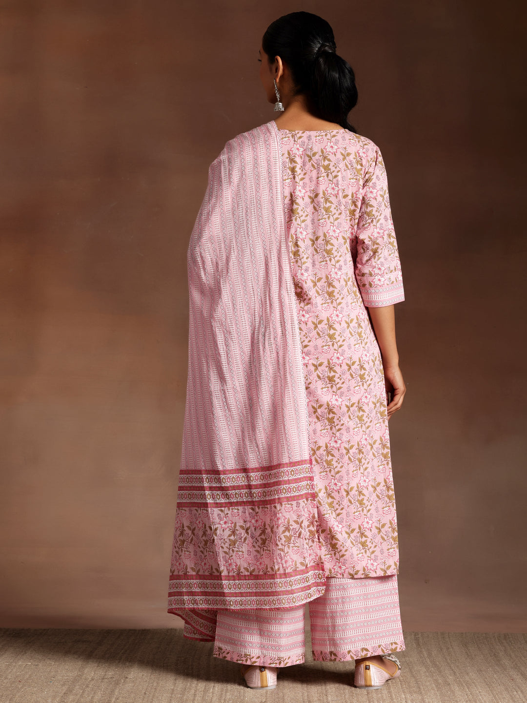 Pink Yoke Design Cotton Straight Kurta With Palazzos & Dupatta - ShopLibas