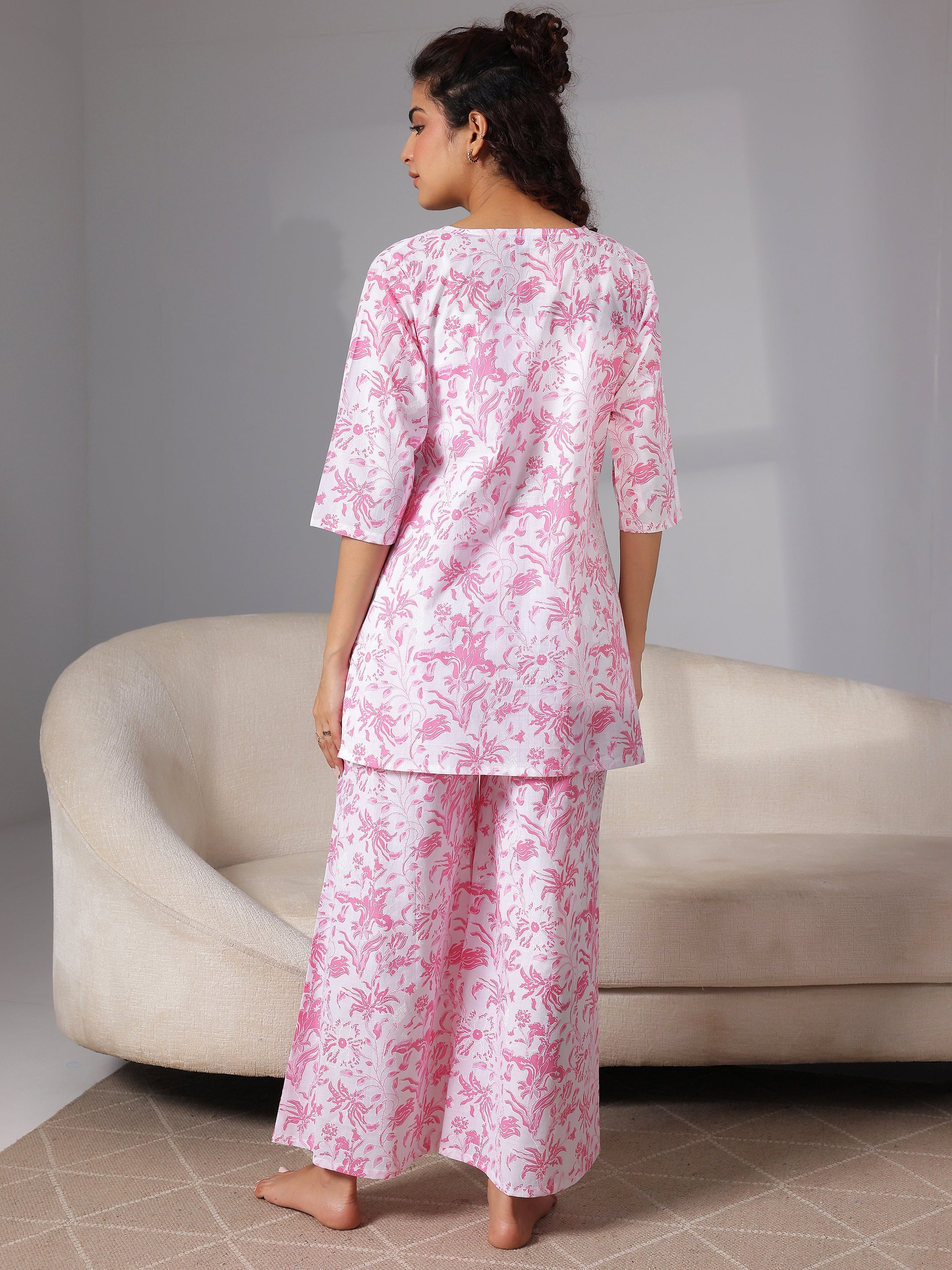 Pink Printed Cotton Night Suits