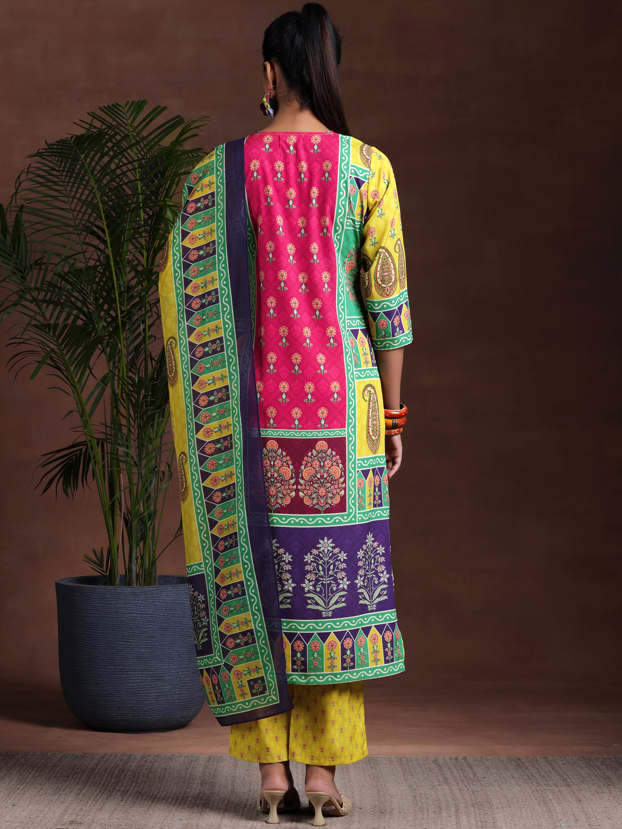 Multi Printed Poly Crepe Straight Suit With Dupatta