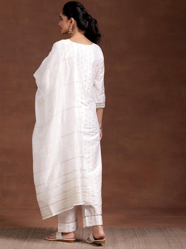 White Yoke Design Silk Blend Straight Suit With Dupatta