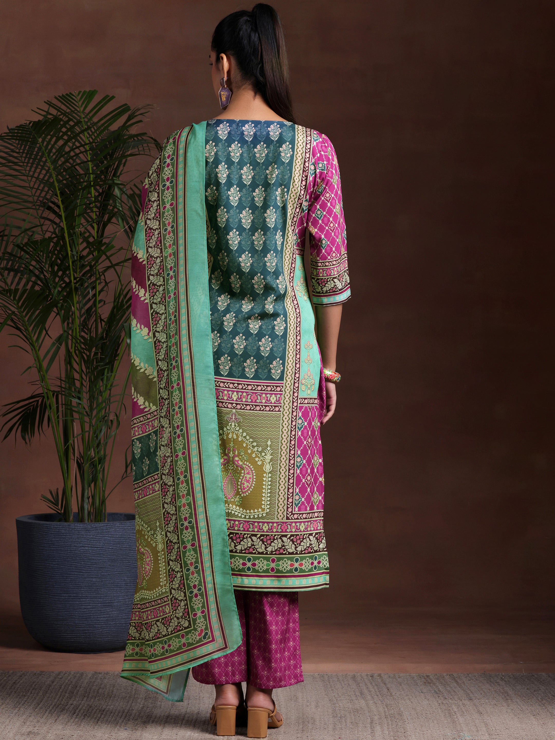 Multi Printed Poly Crepe Straight Suit With Dupatta