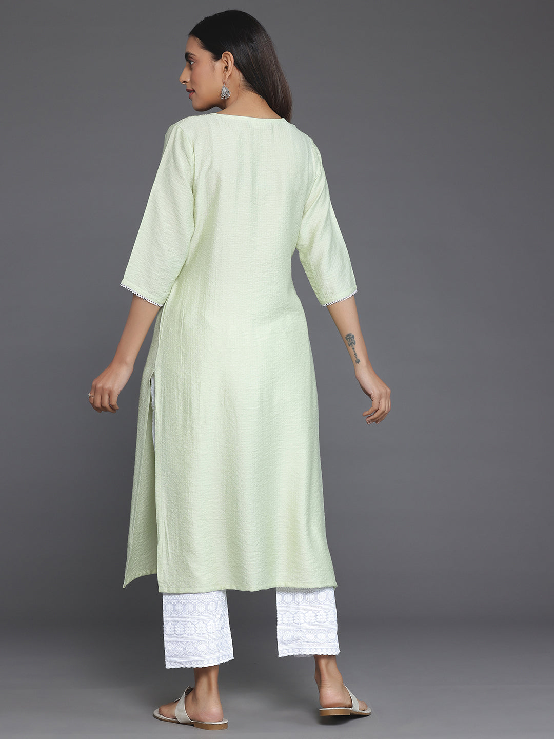 Green Yoke Design Silk Straight Kurta