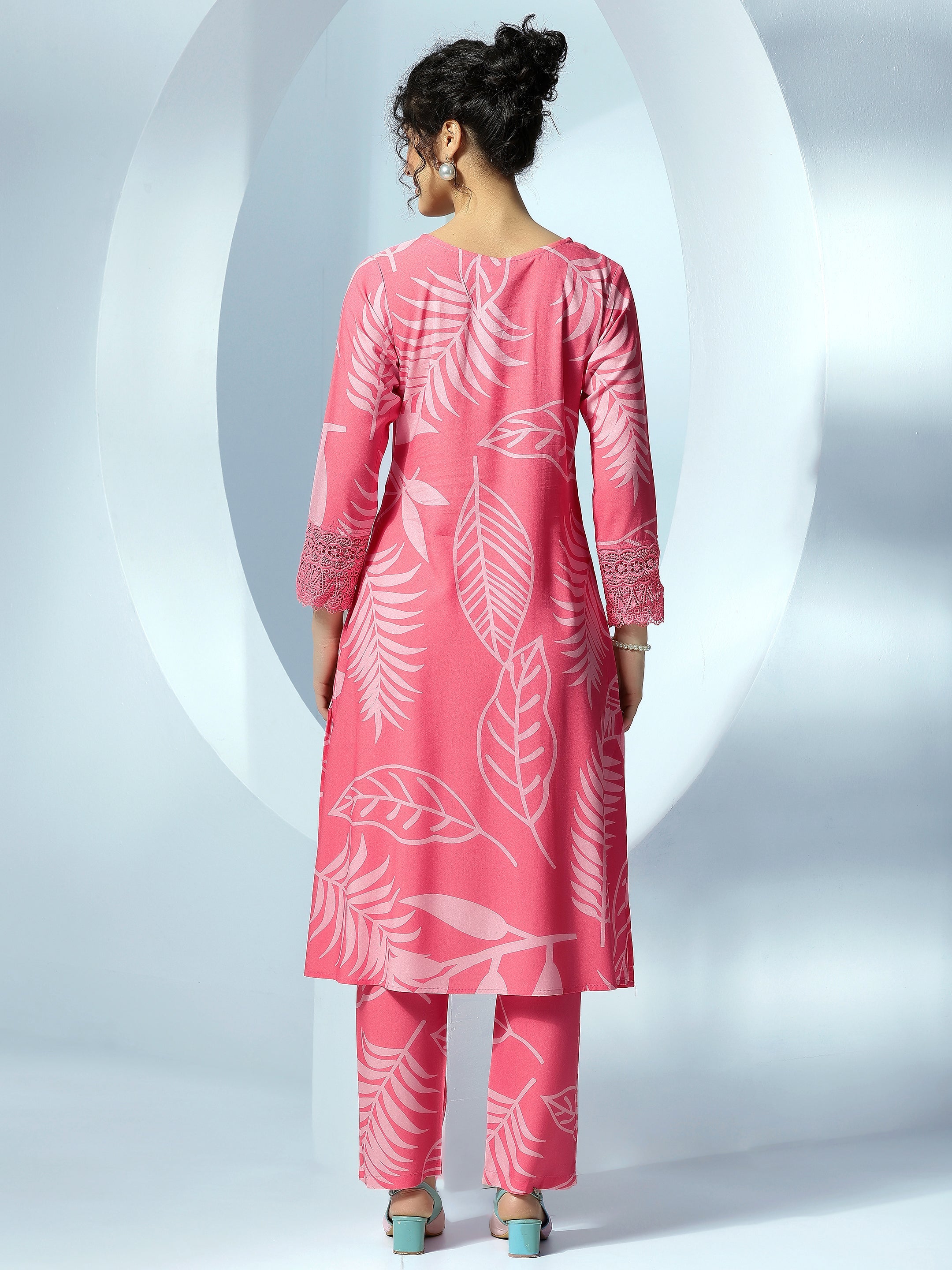 Pink Printed Silk Blend Co-Ords