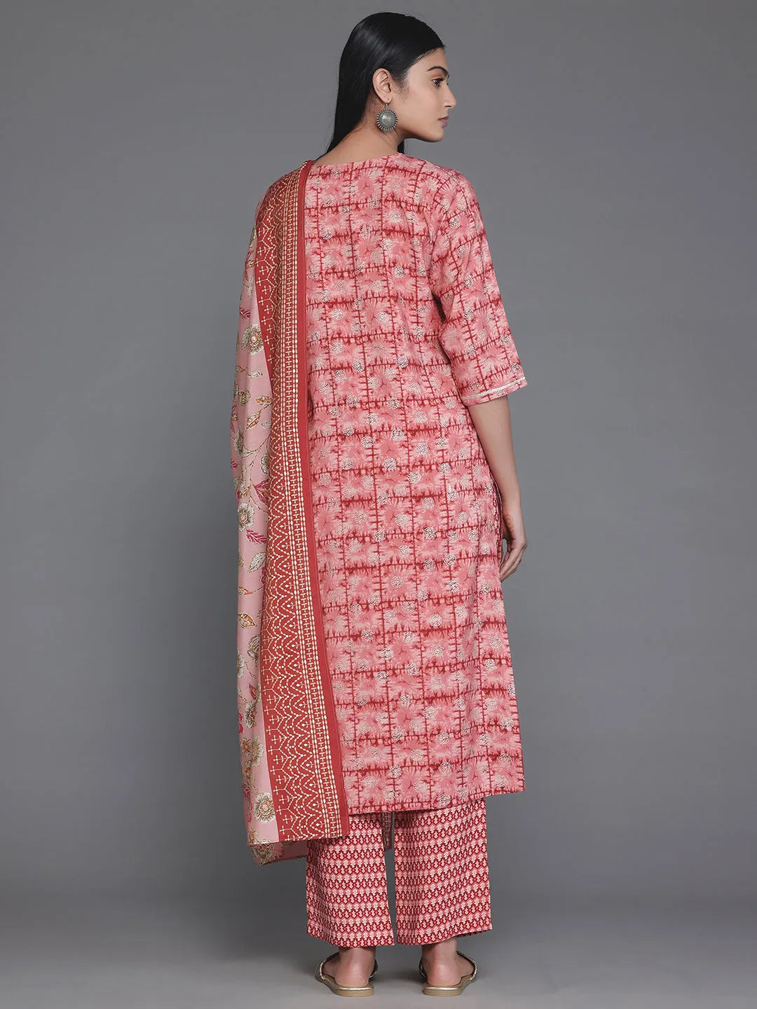 Maroon Printed Silk Blend Straight Suit With Dupatta