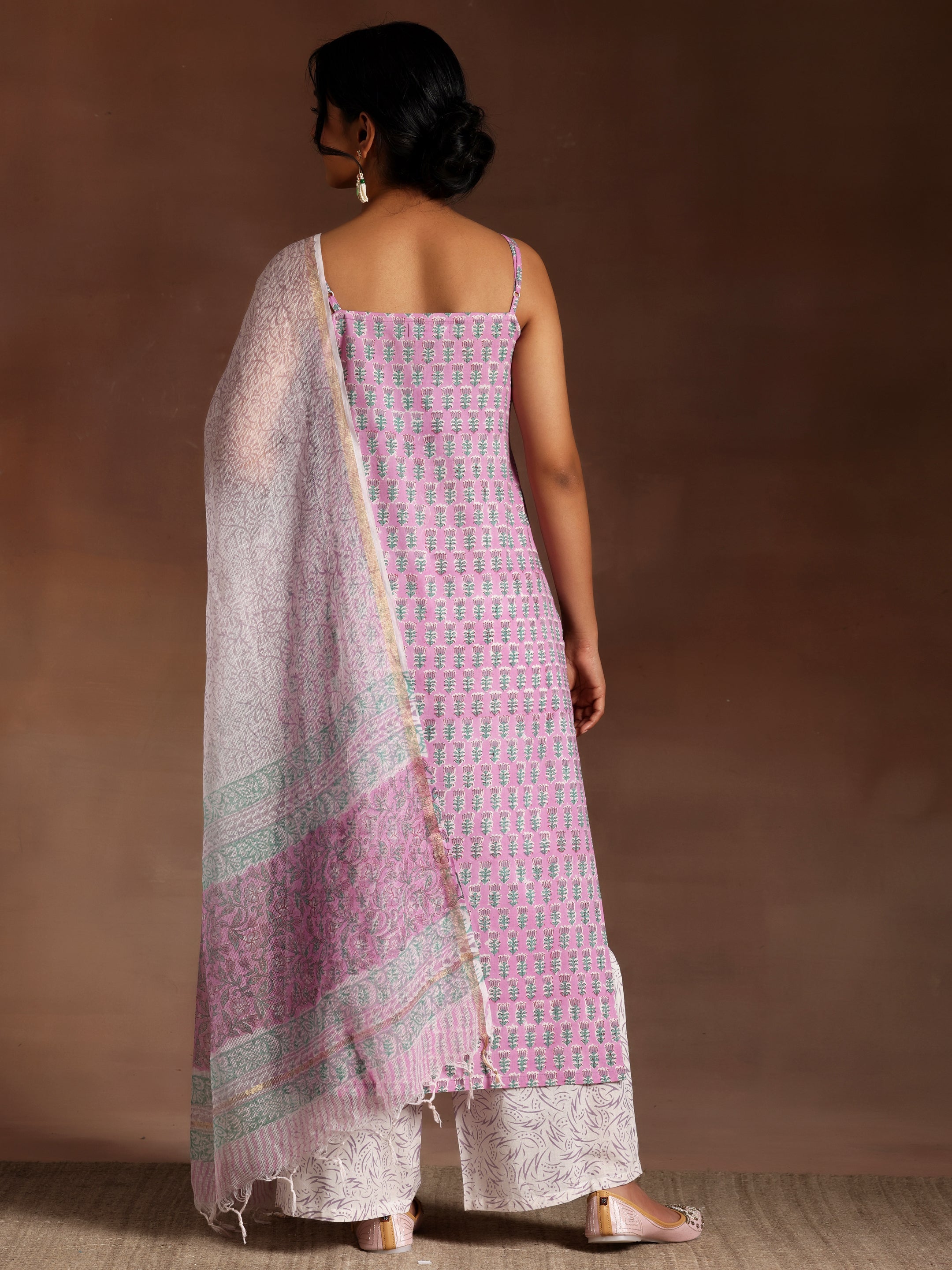 Pink Printed Cotton Straight Suit With Dupatta