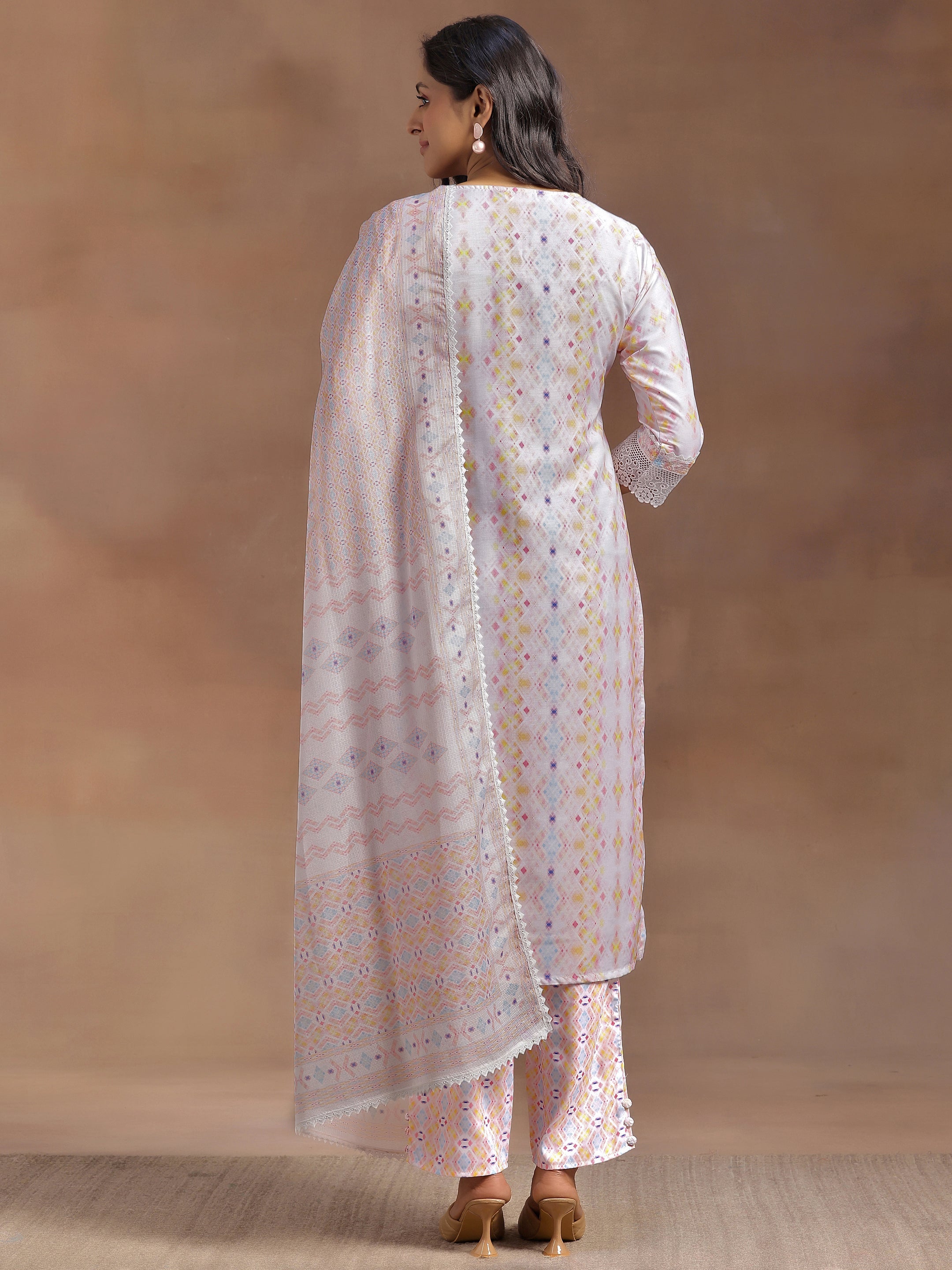 Peach Embroidered Cotton Blend Straight Suit With Dupatta