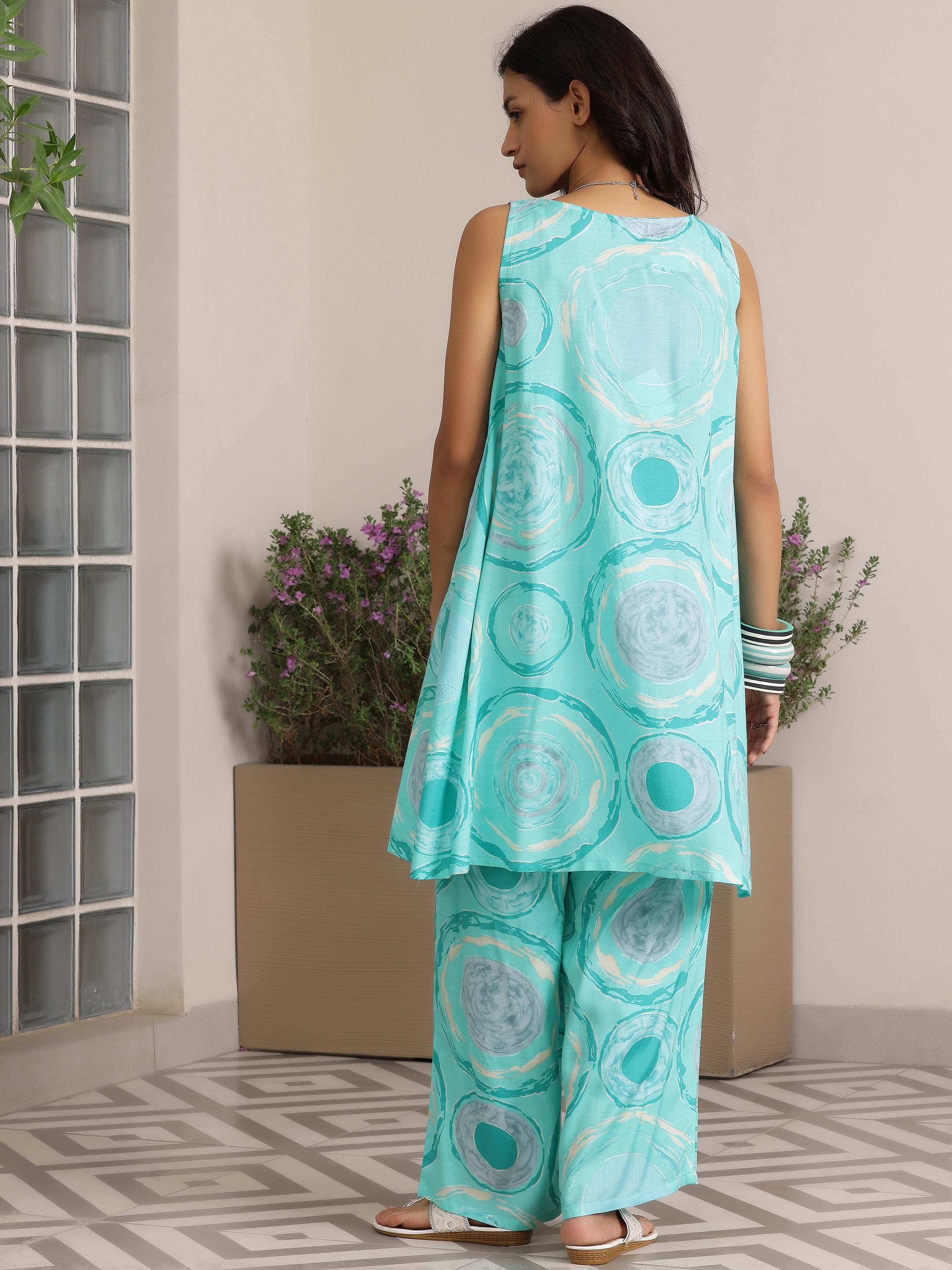 Blue Printed Silk Blend Co-Ords