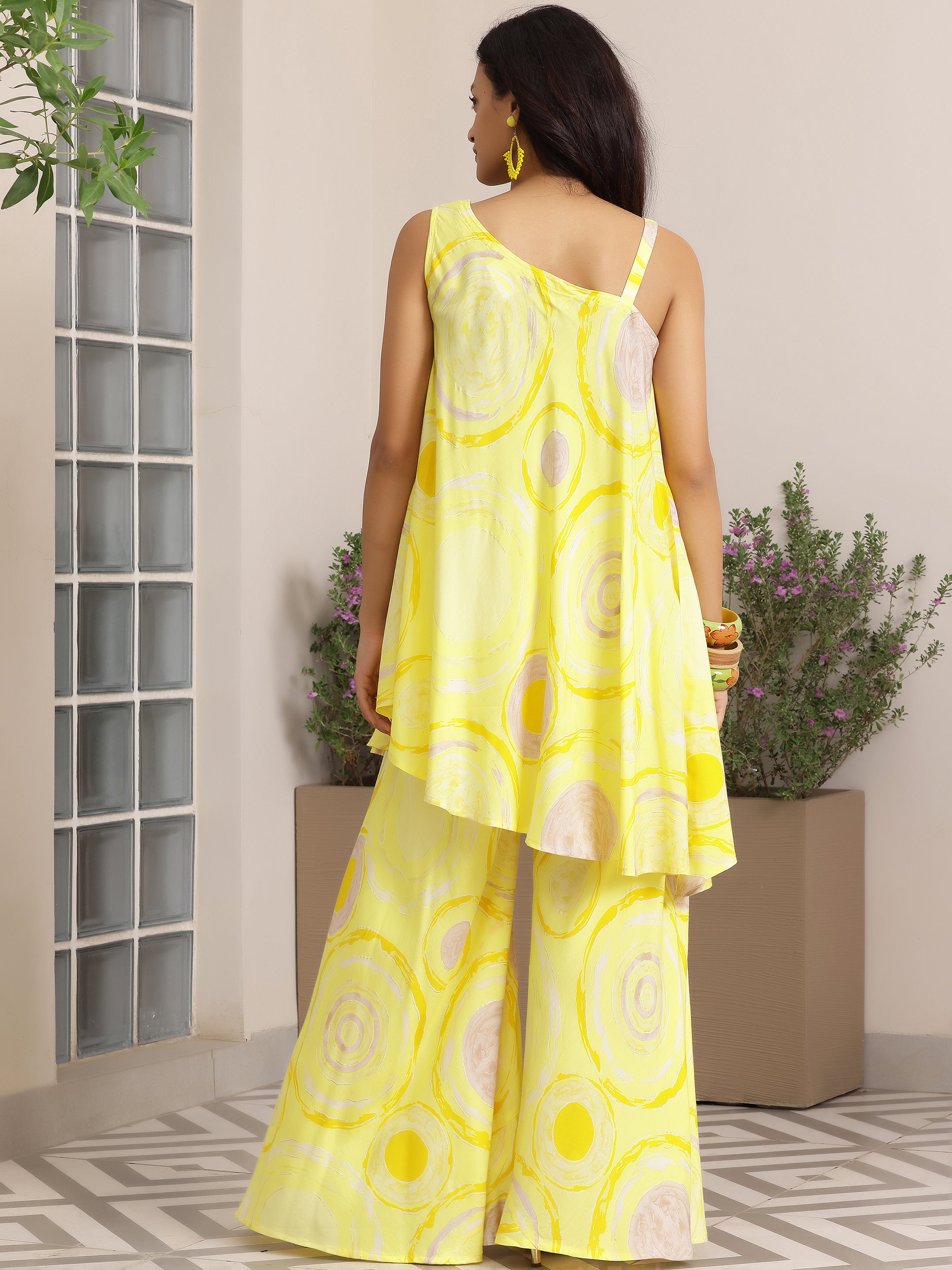 Yellow Printed Silk Blend Co-Ords