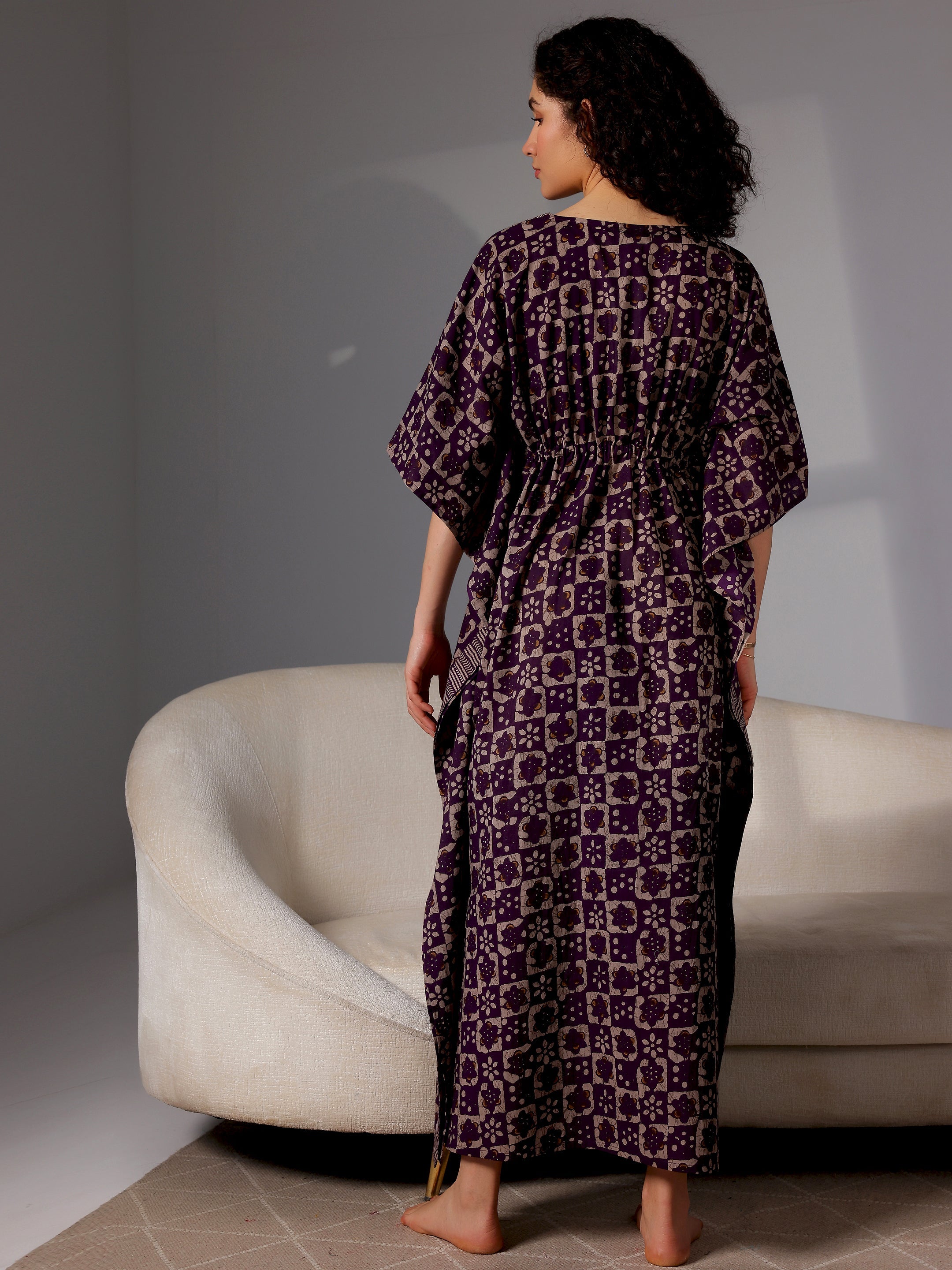 Purple Printed Cotton Kaftan Night Dress