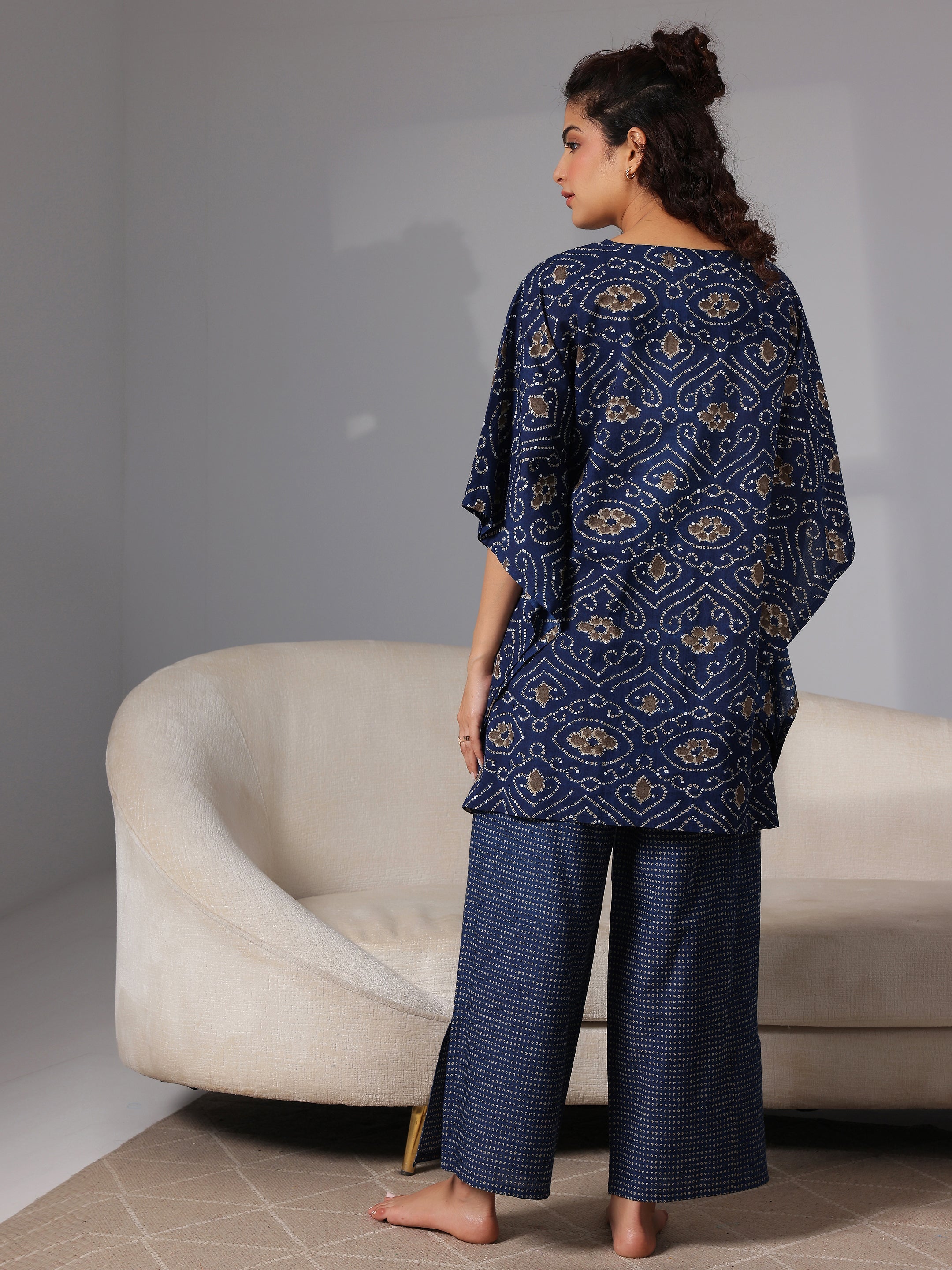 Blue Printed Cotton Night Suits