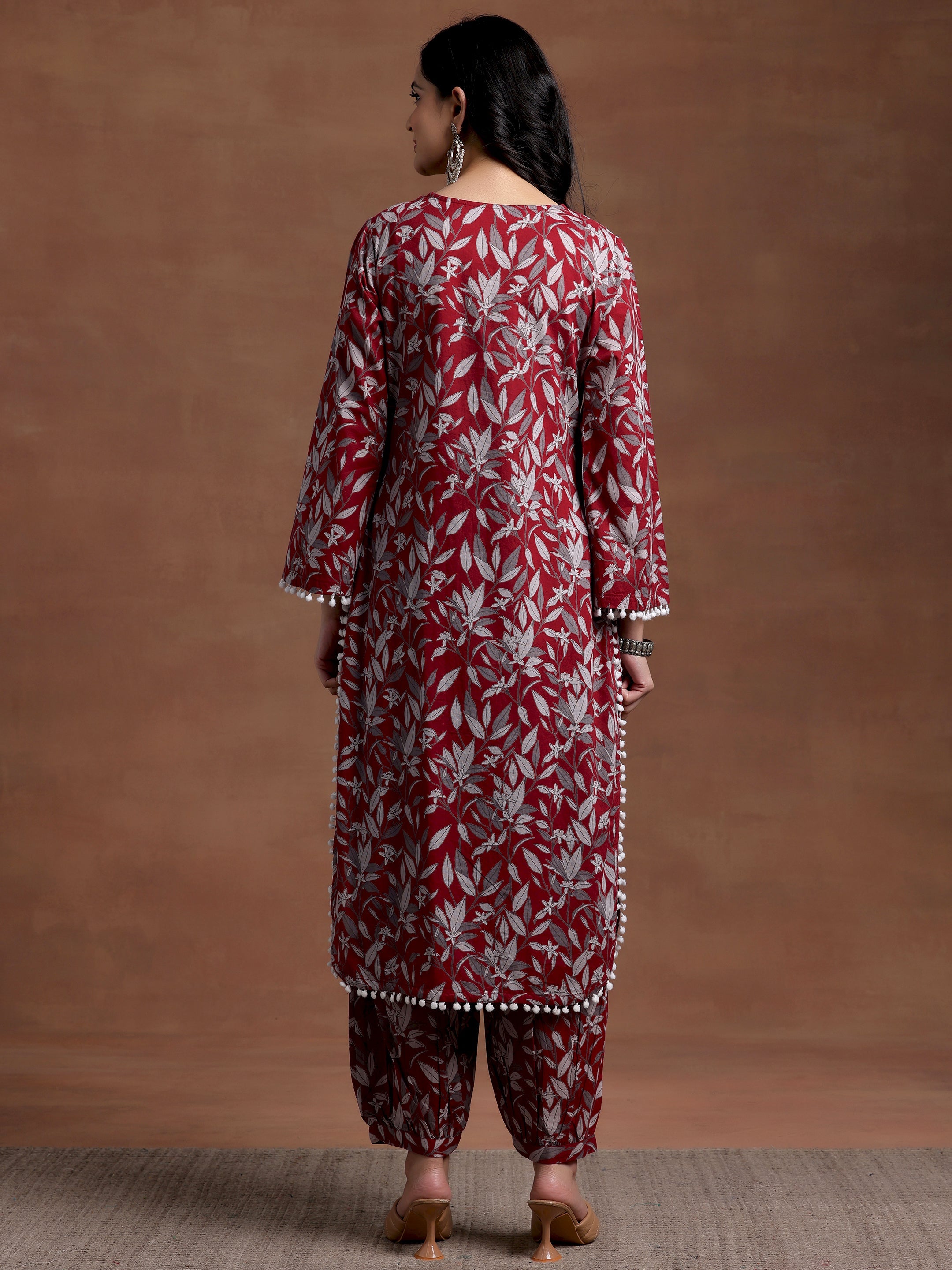 Rust Printed Cotton Pathani Kurta Set