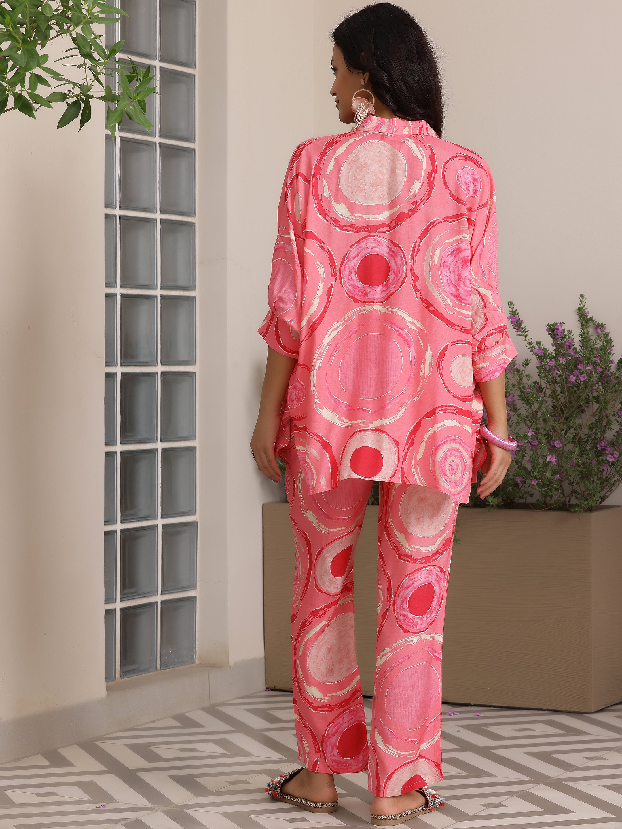 Pink Printed Silk Blend Co-Ords