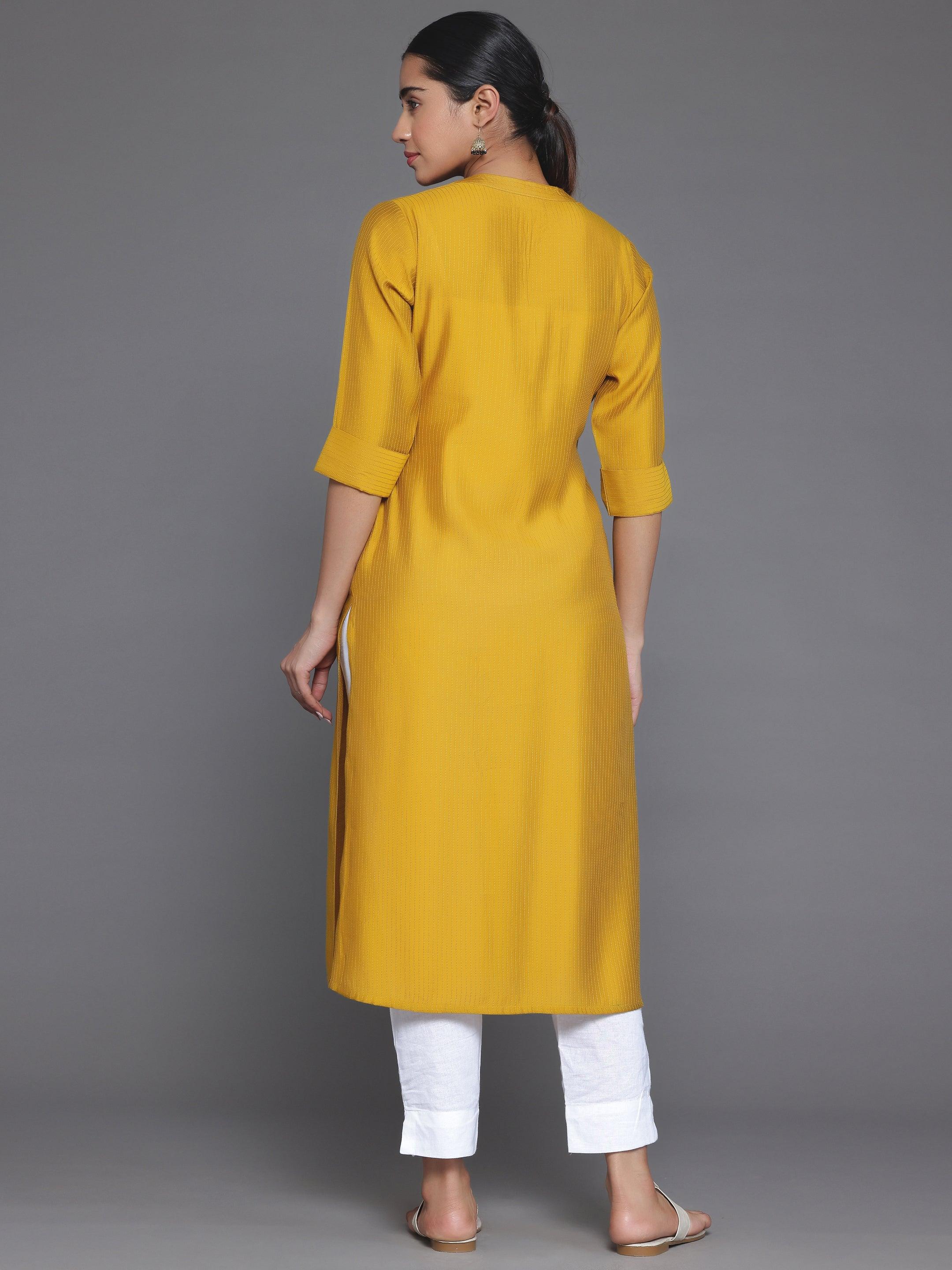 Mustard Woven Design Silk Straight Kurta