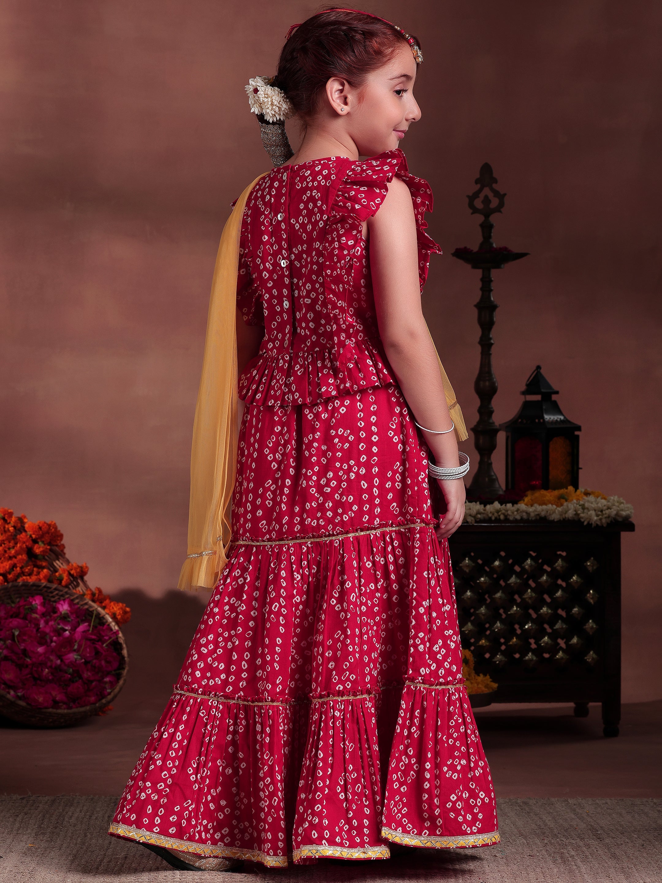 Kids Red Printed Cotton Ready to Wear Lehenga Choli