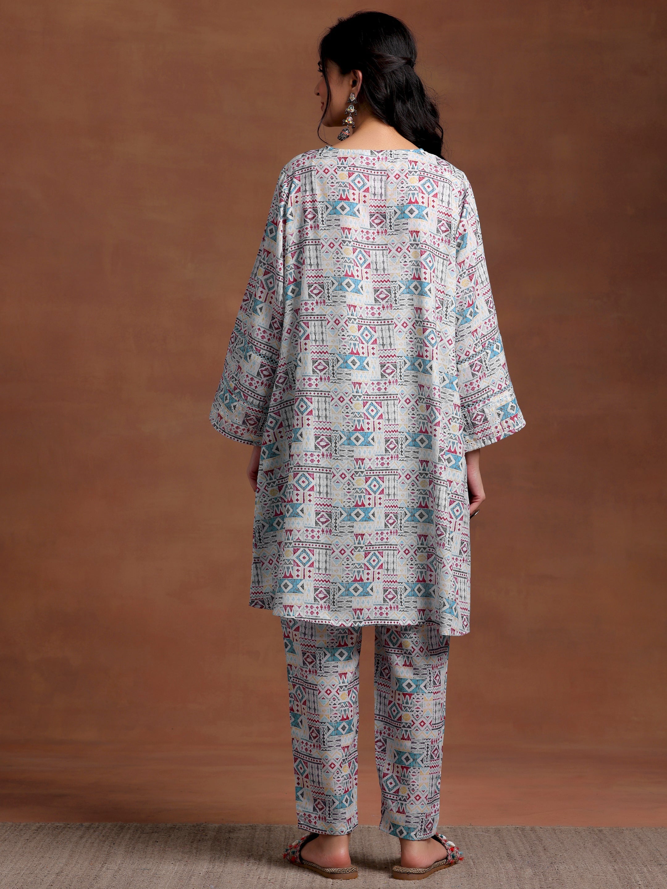 Blue Printed Cotton Straight Kurta Set