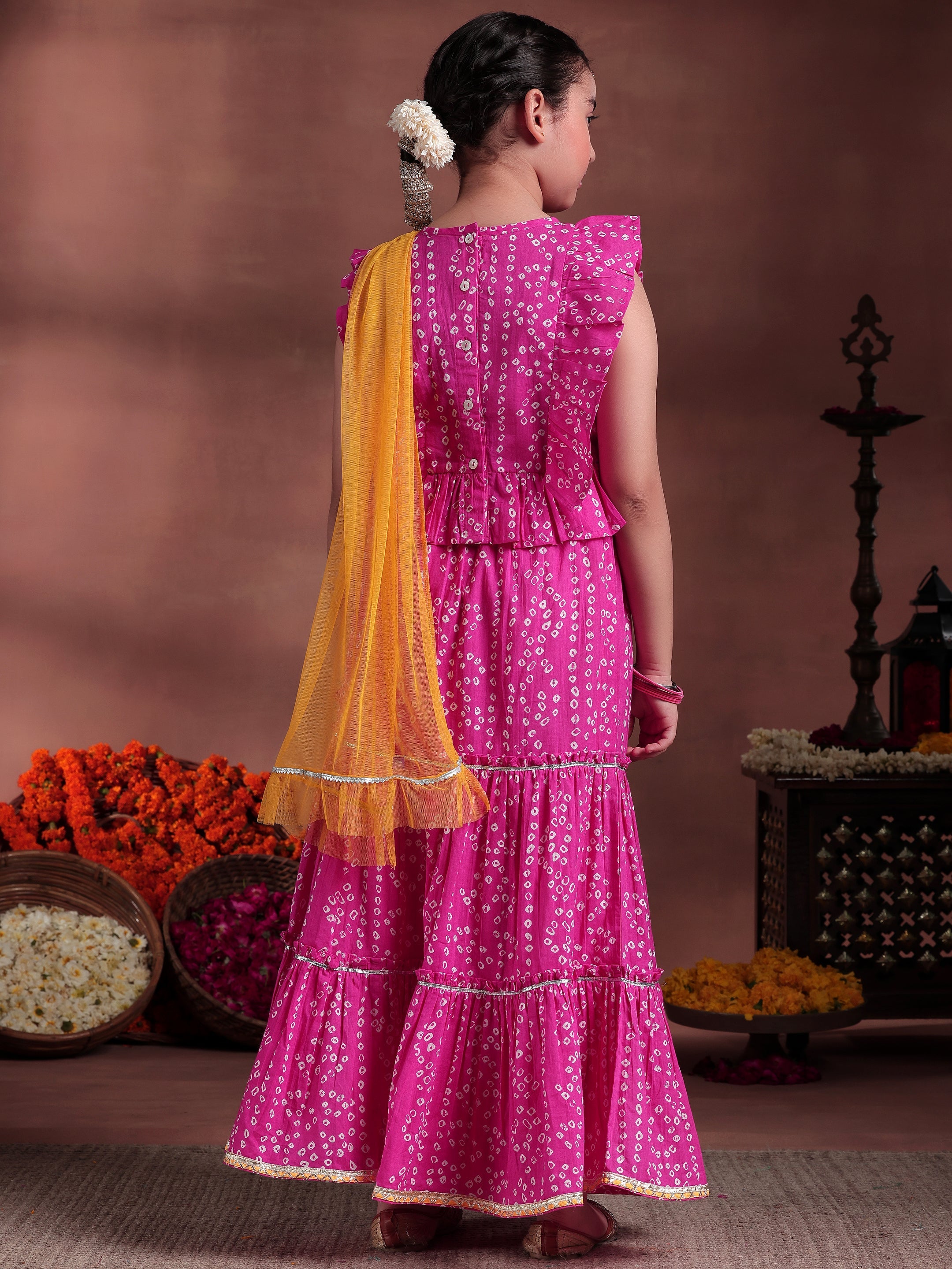 Kids Pink Printed Cotton Ready to Wear Lehenga Choli