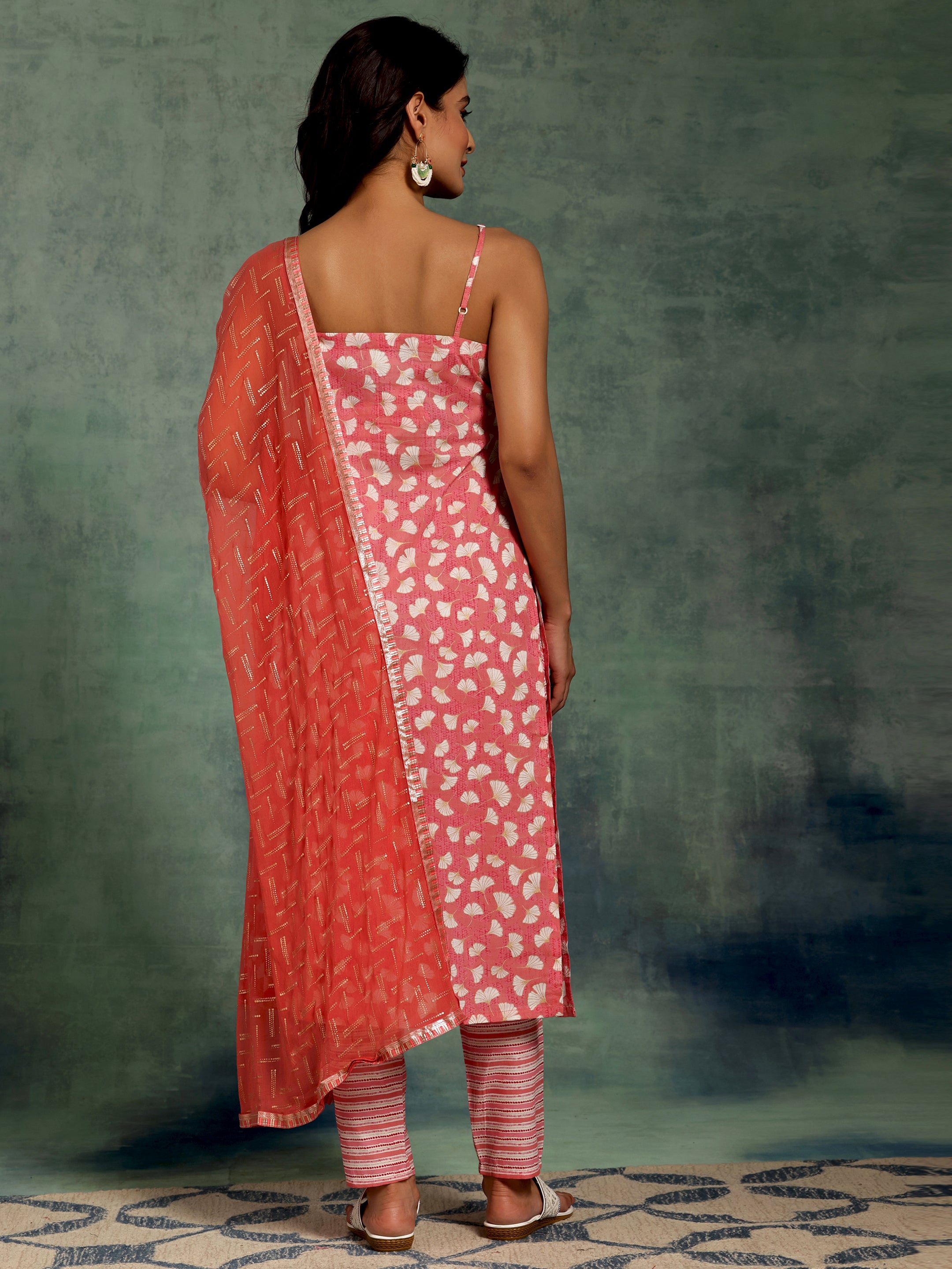 Coral Printed Cotton Straight Suit With Dupatta