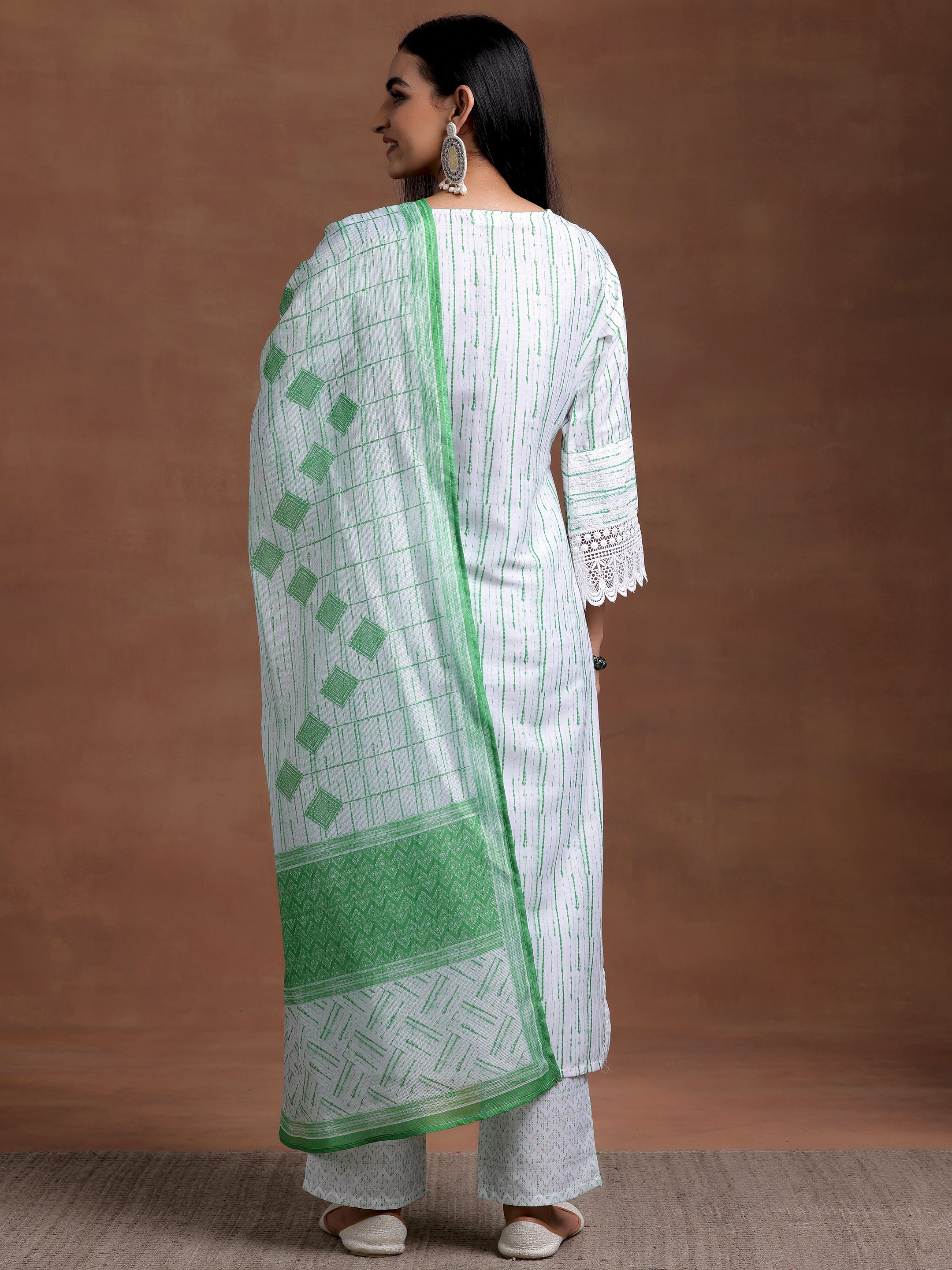 Off White Embroidered Cotton Blend Straight Suit With Dupatta