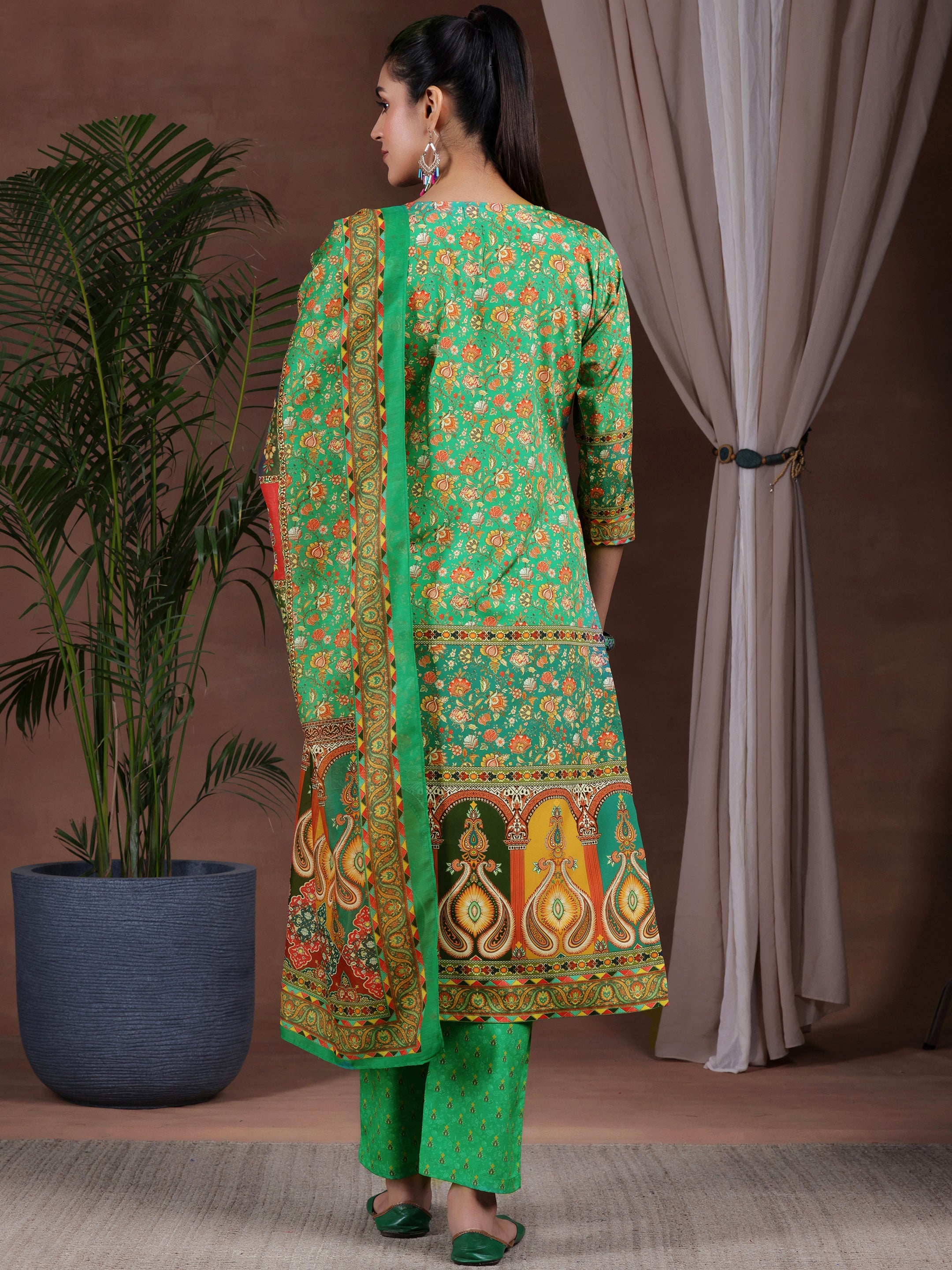 Multi Printed Poly Crepe Straight Suit With Dupatta