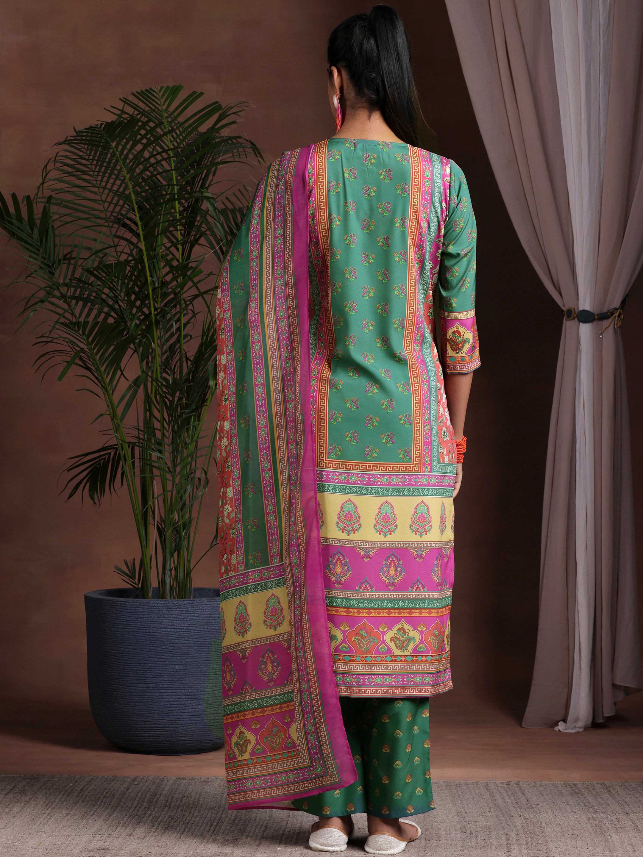 Multi Printed Poly Crepe Straight Suit With Dupatta