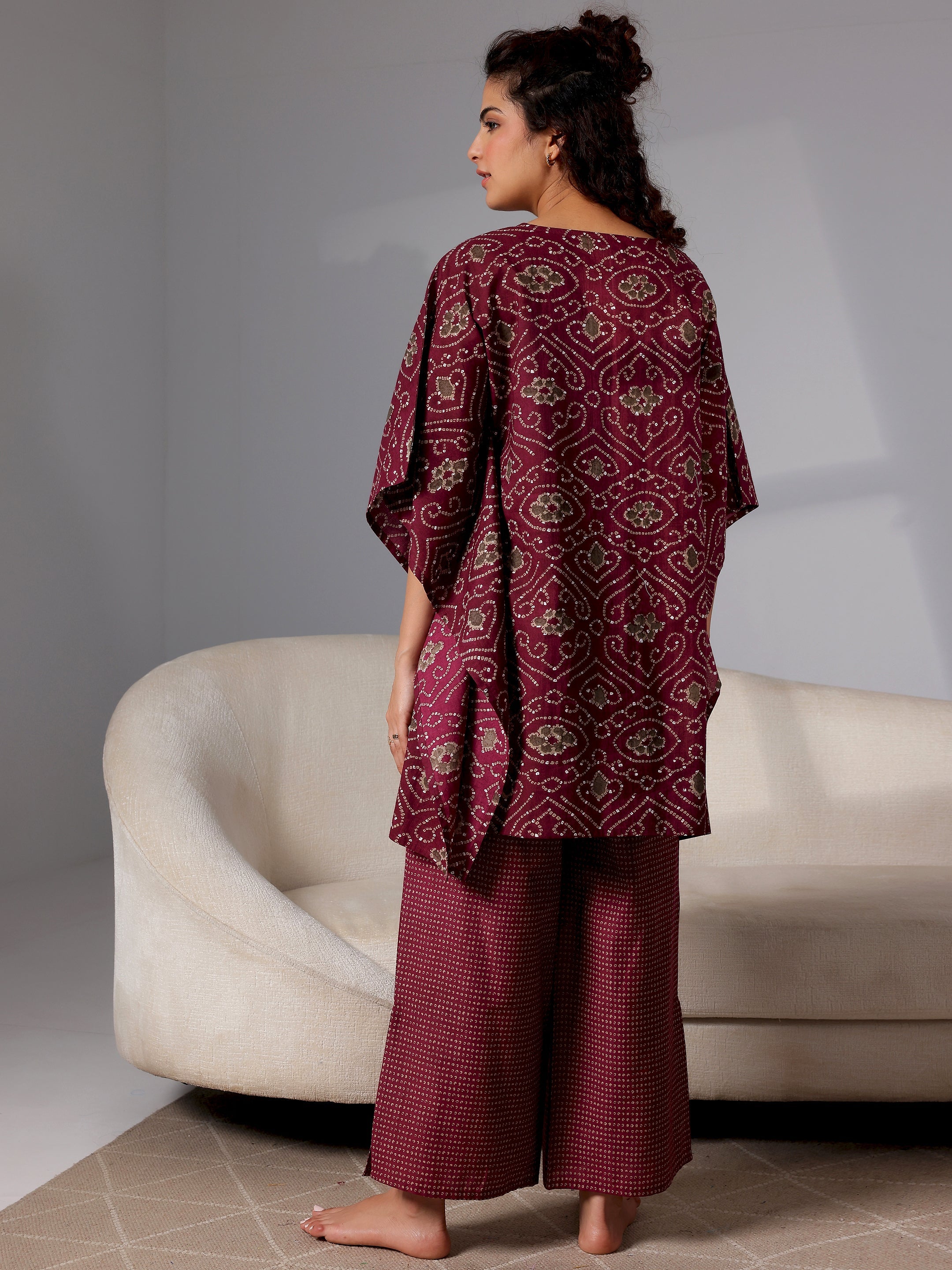 Wine Printed Cotton Night Suits