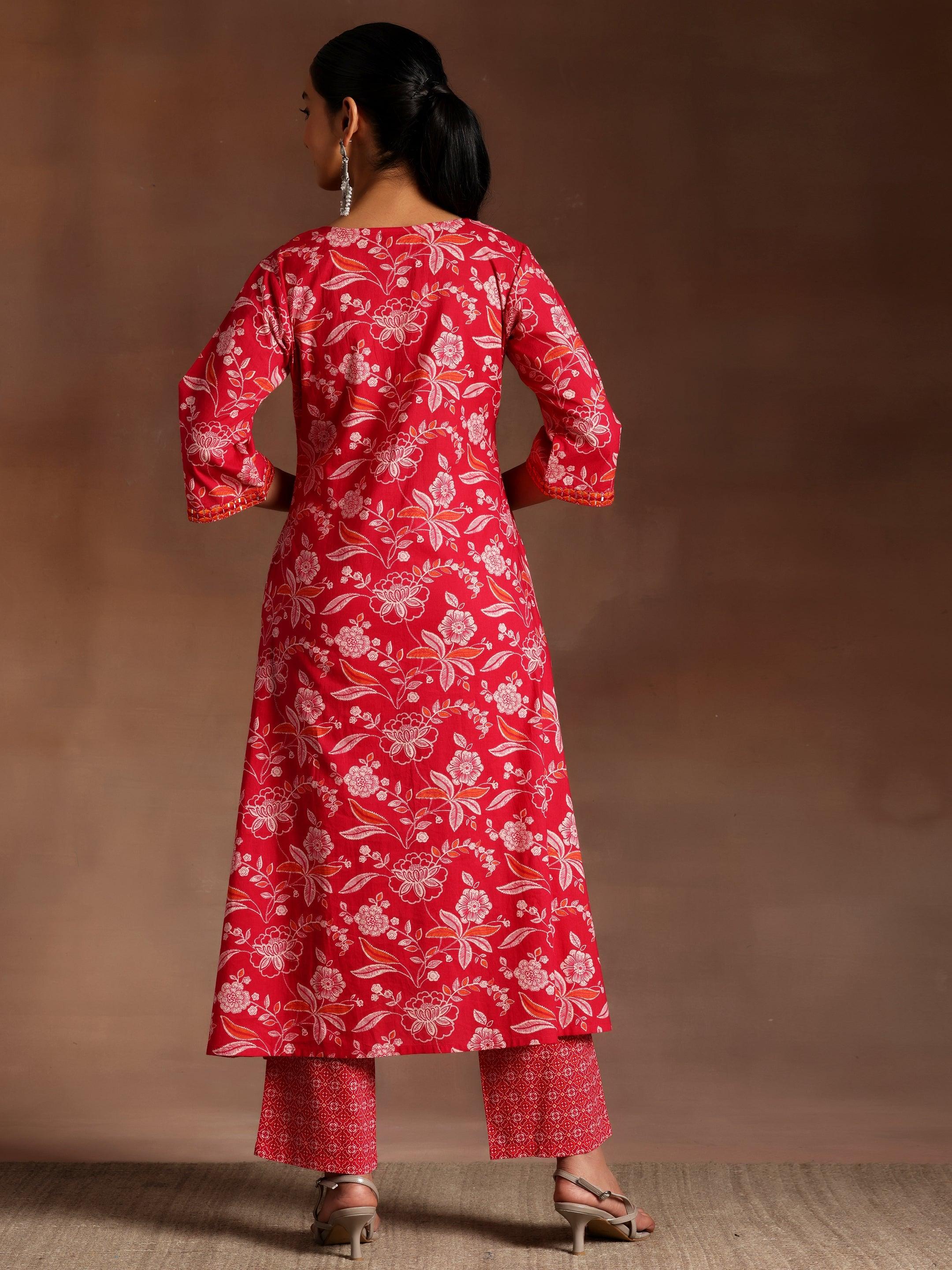 Taruni Pink Printed Cotton A-Line Kurta With Palazzos