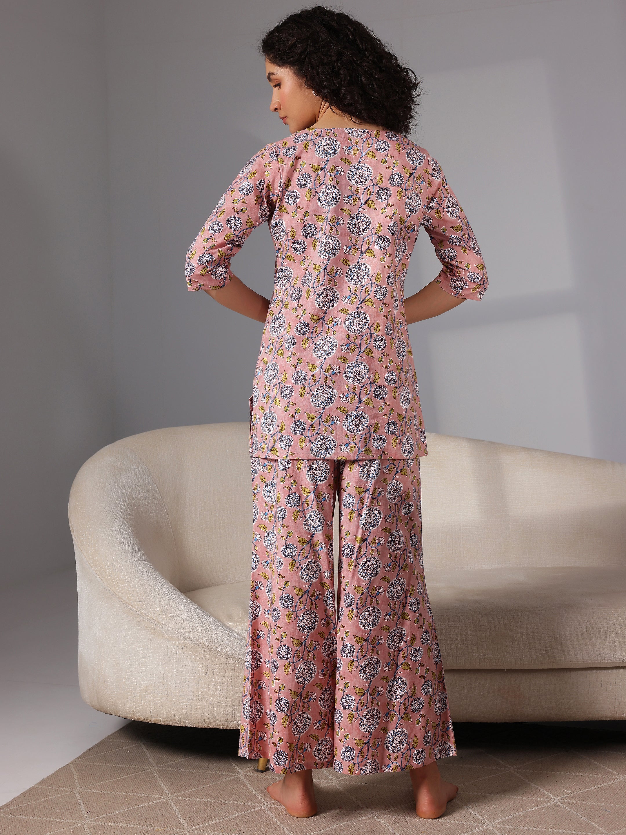 Peach Printed Cotton Night Suits