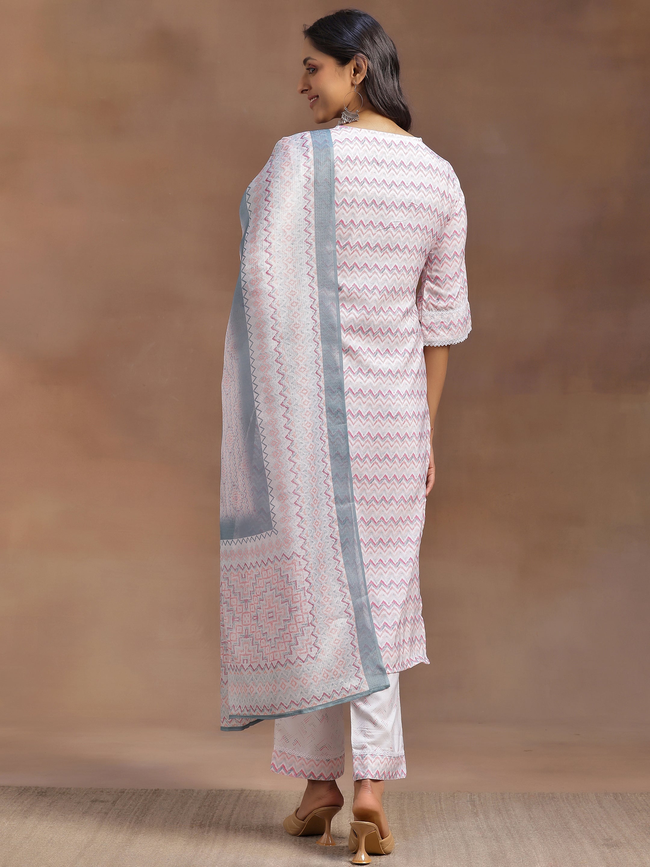 Pink Embroidered Cotton Blend Straight Suit With Dupatta